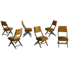 Carlo Hauner Attribution, Dining Room Chairs, Wood, Mohair, Brazil, 1950s