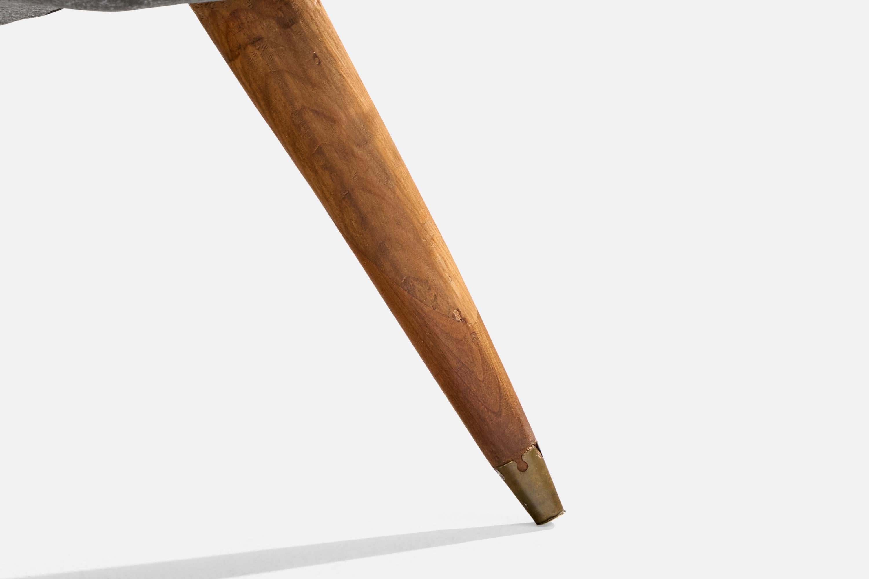 Carlo Hauner Attribuzione, Sedia da salotto, Wood, Ottone, Tessuto, Italia, anni '50 in vendita 5
