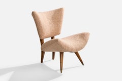 Carlo Hauner Atribución, Silla de salón, Madera, Latón, Tela, Italia, Años 50