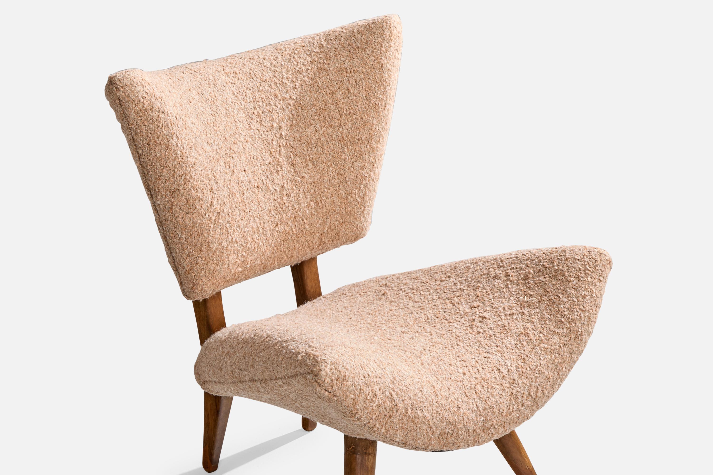 Carlo Hauner Attribuzione, Sedia da salotto, Wood, Ottone, Tessuto, Italia, anni '50 in vendita 1