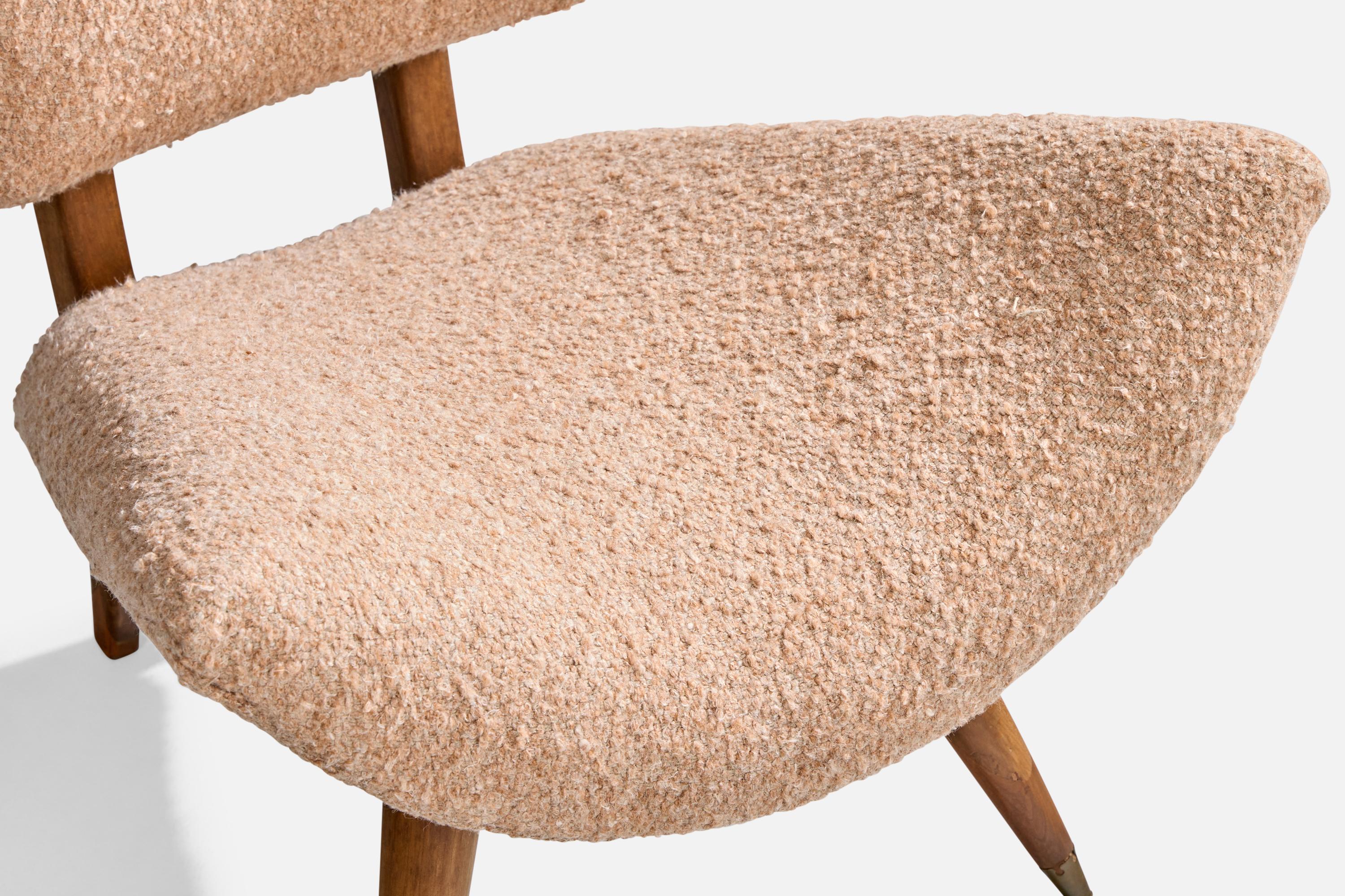 Carlo Hauner Attribuzione, Sedia da salotto, Wood, Ottone, Tessuto, Italia, anni '50 in vendita 3