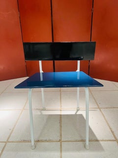 Carlo Hauner brazilian blue and white chair in wood polychromed and iron 1960