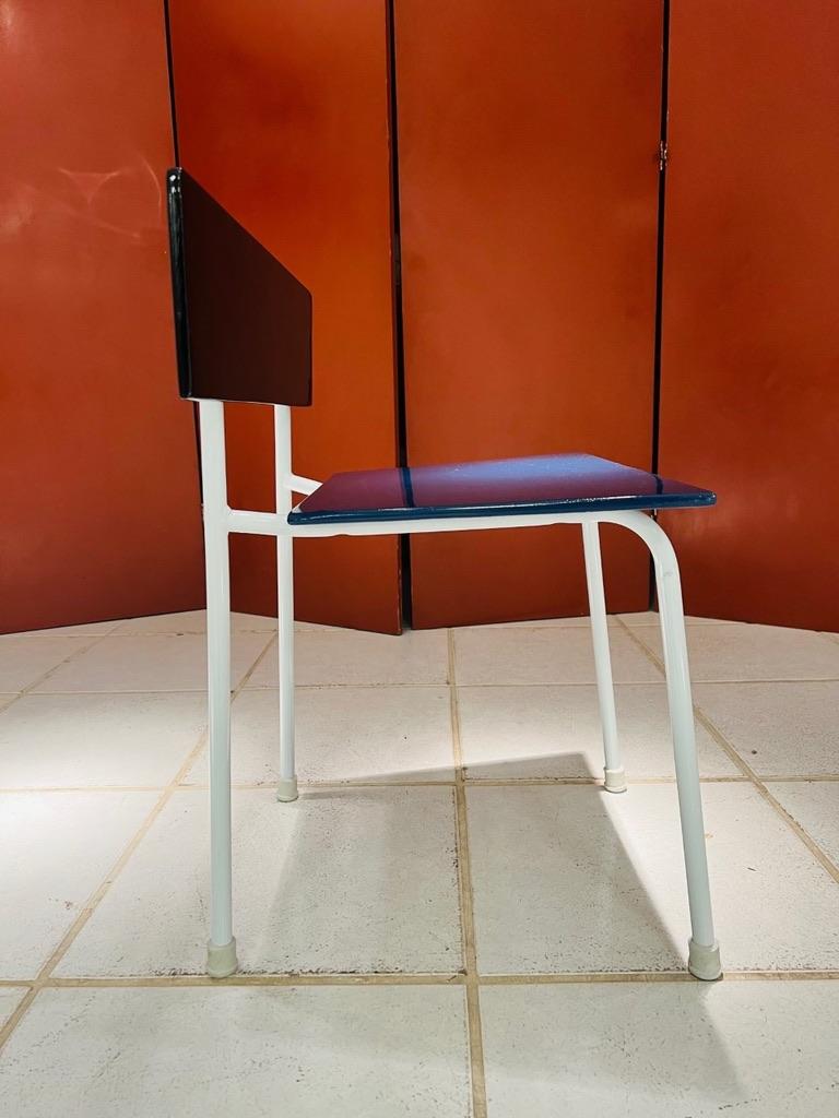 International Style Carlo Hauner brazilian blue and white chair in wood polychromed and iron 1960 For Sale