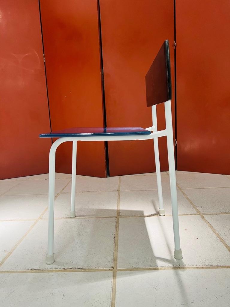 Brazilian Carlo Hauner brazilian blue and white chair in wood polychromed and iron 1960 For Sale