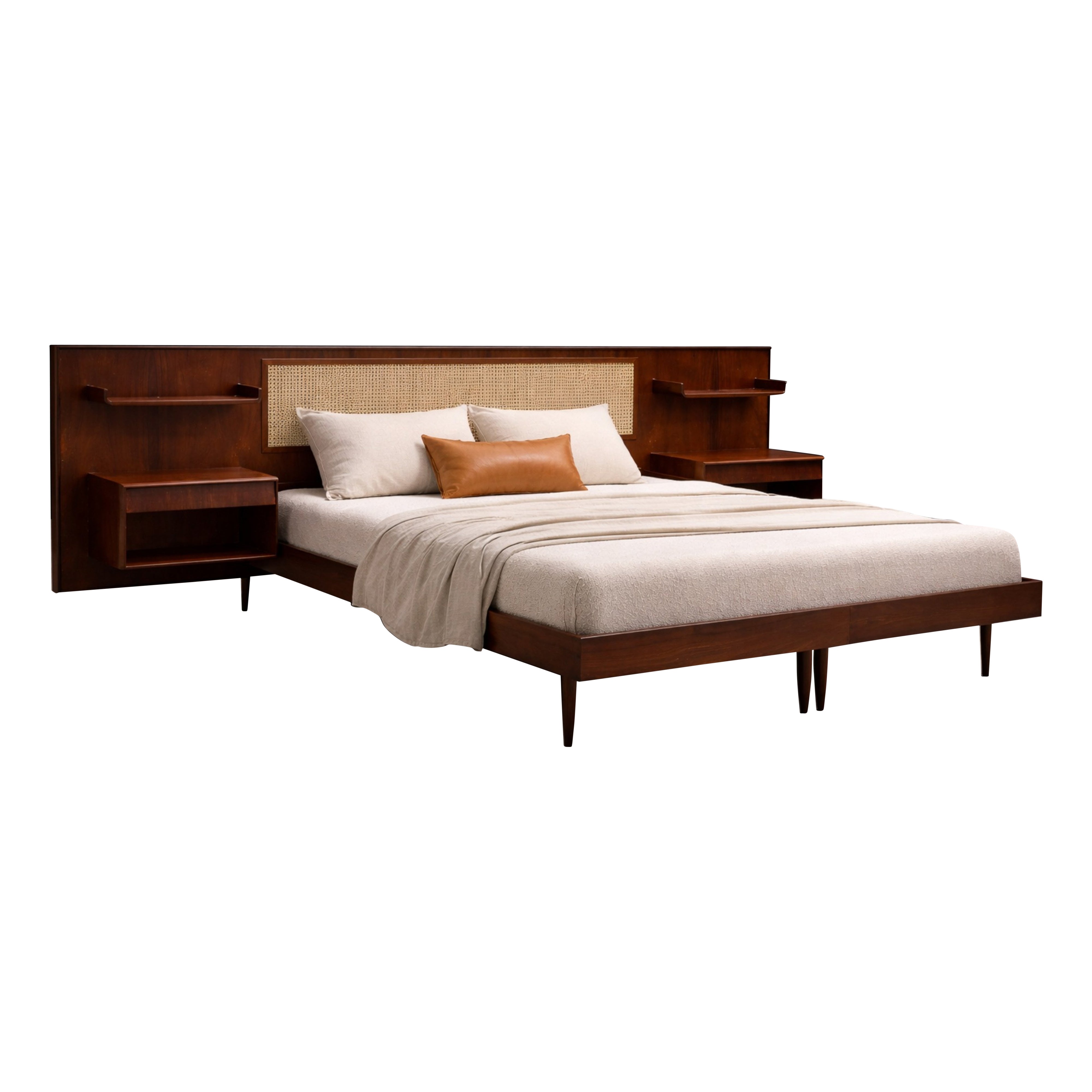 Carlo Hauner for Forma, Brazilian Rosewood Queen Bed with Integrated Nightstand For Sale