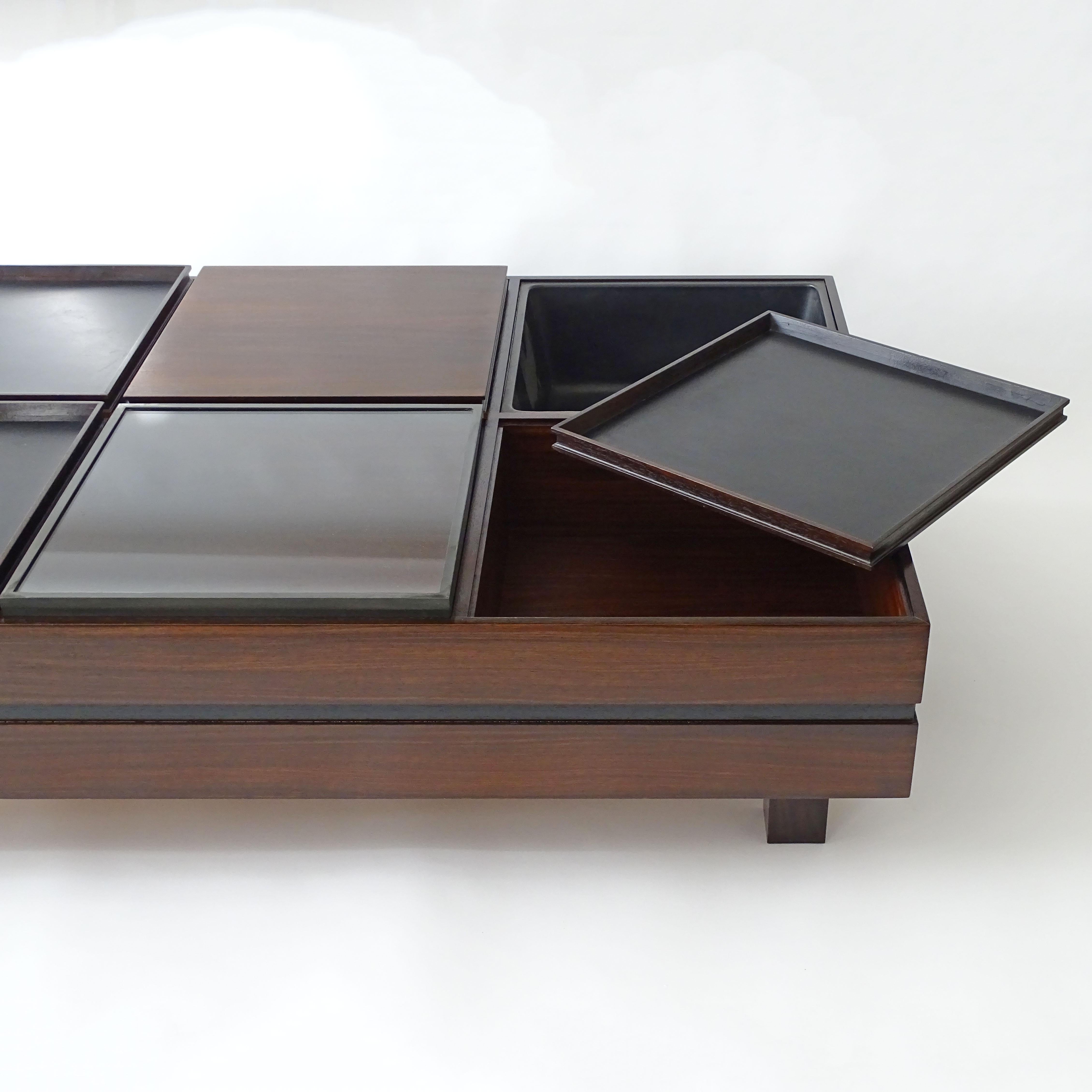 Italian Carlo Hauner Large Coffee Table with Various Compartments for Forma, Italy 1960s