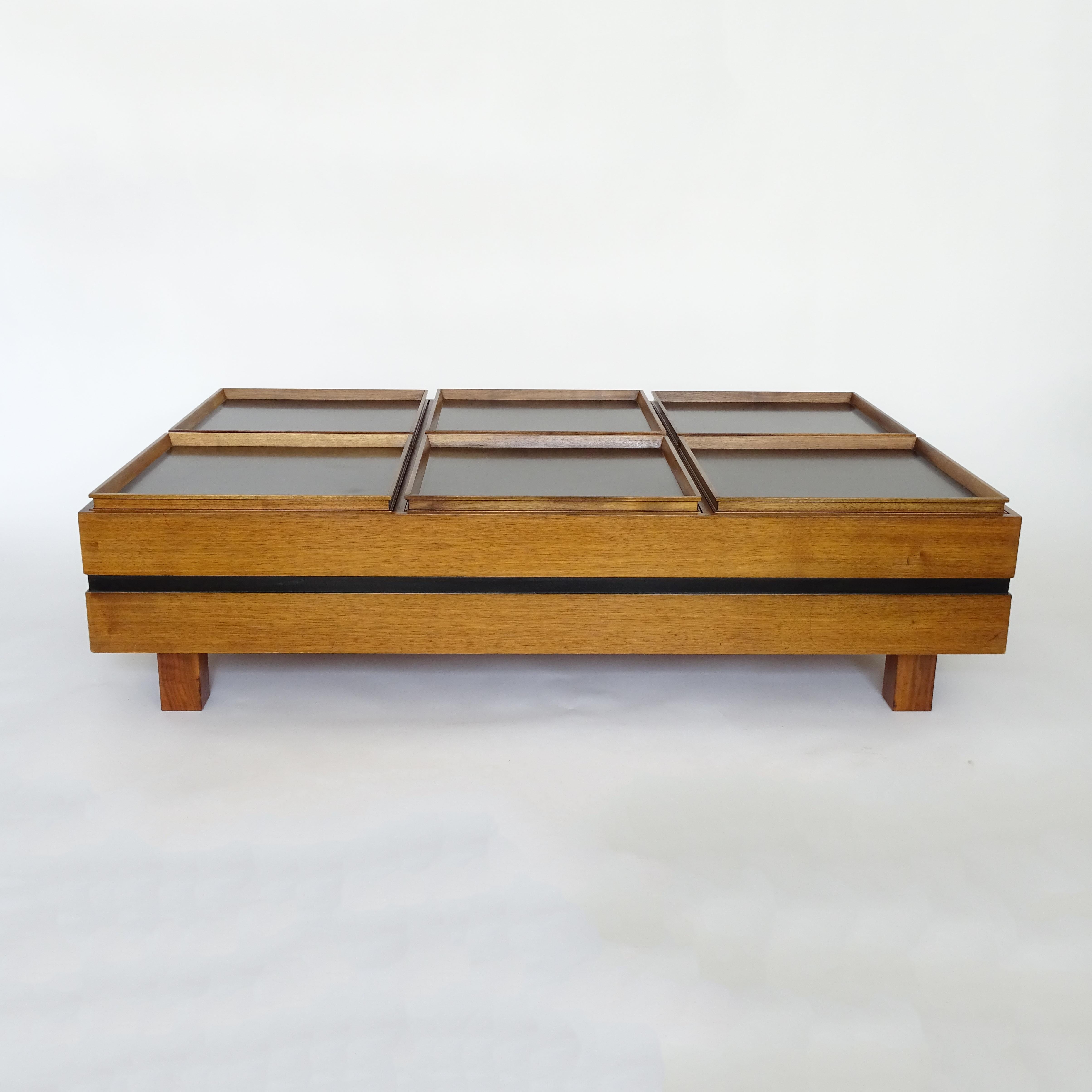 Carlo Hauner Large Coffee Table with Various Compartments for Forma, Italy 1960s 1
