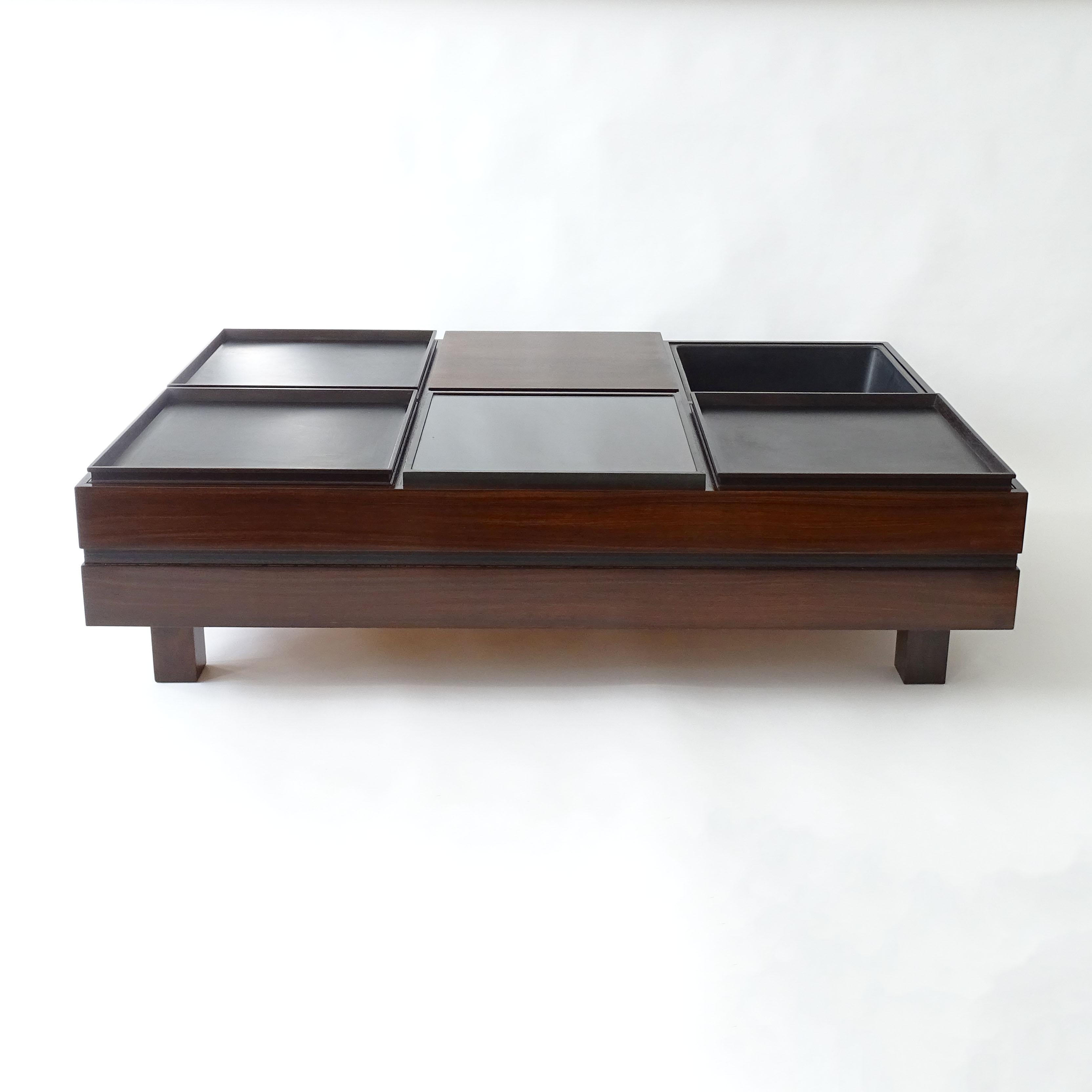 Carlo Hauner Large Coffee Table with Various Compartments for Forma, Italy 1960s 1