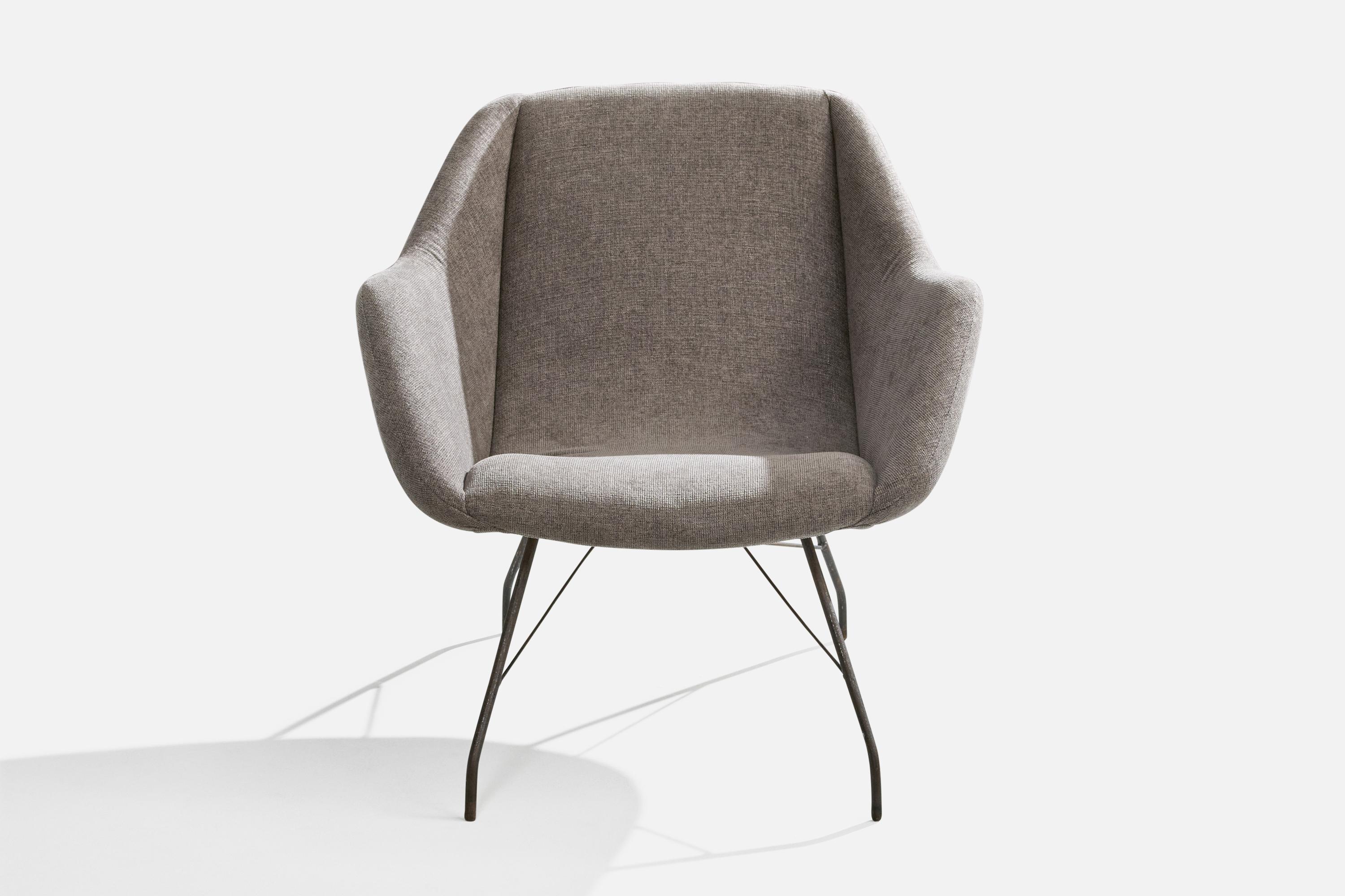 Mid-Century moderno Carlo Hauner, Sedia da salotto, ferro, tessuto, Brasile, anni '50 in vendita