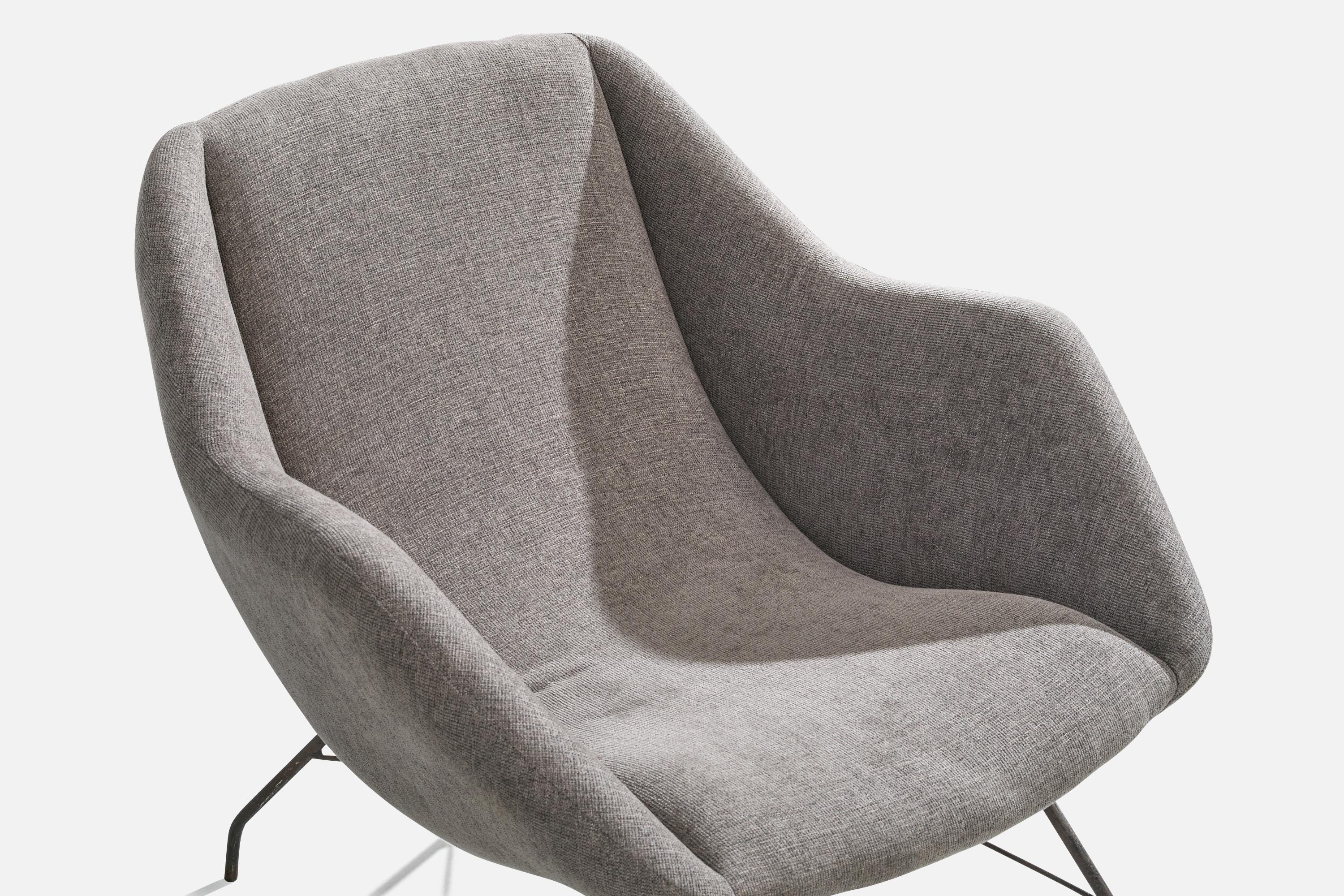 Tessuto Carlo Hauner, Sedia da salotto, ferro, tessuto, Brasile, anni '50 in vendita