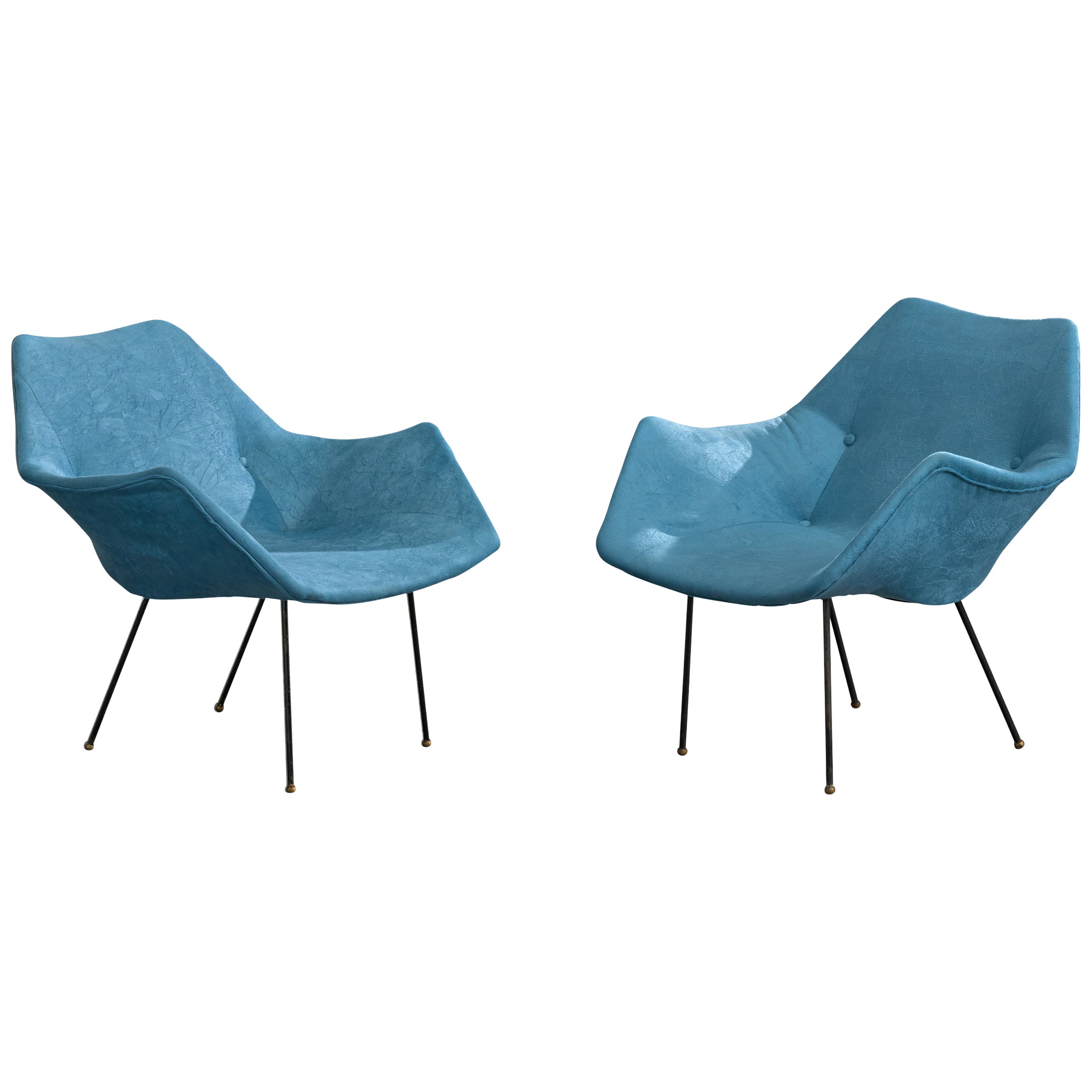 Carlo Hauner, Lounge-Stühle, Samt, Eisen, Messing, Brasilien, 1950er Jahre im Angebot