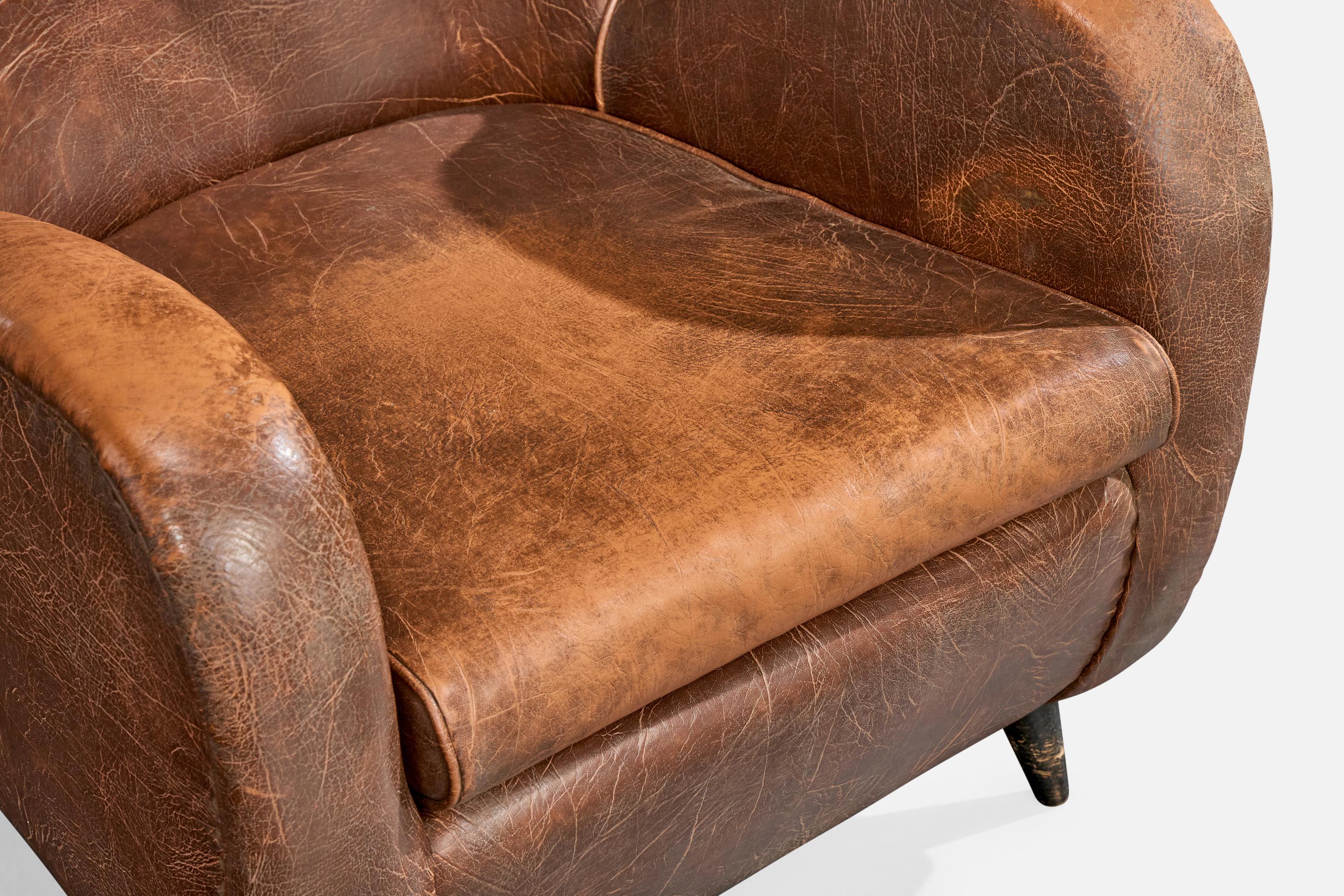 Carlo Hauner, Sillas de salón, Madera, Cuero, Brasil, Años 50 en venta 5