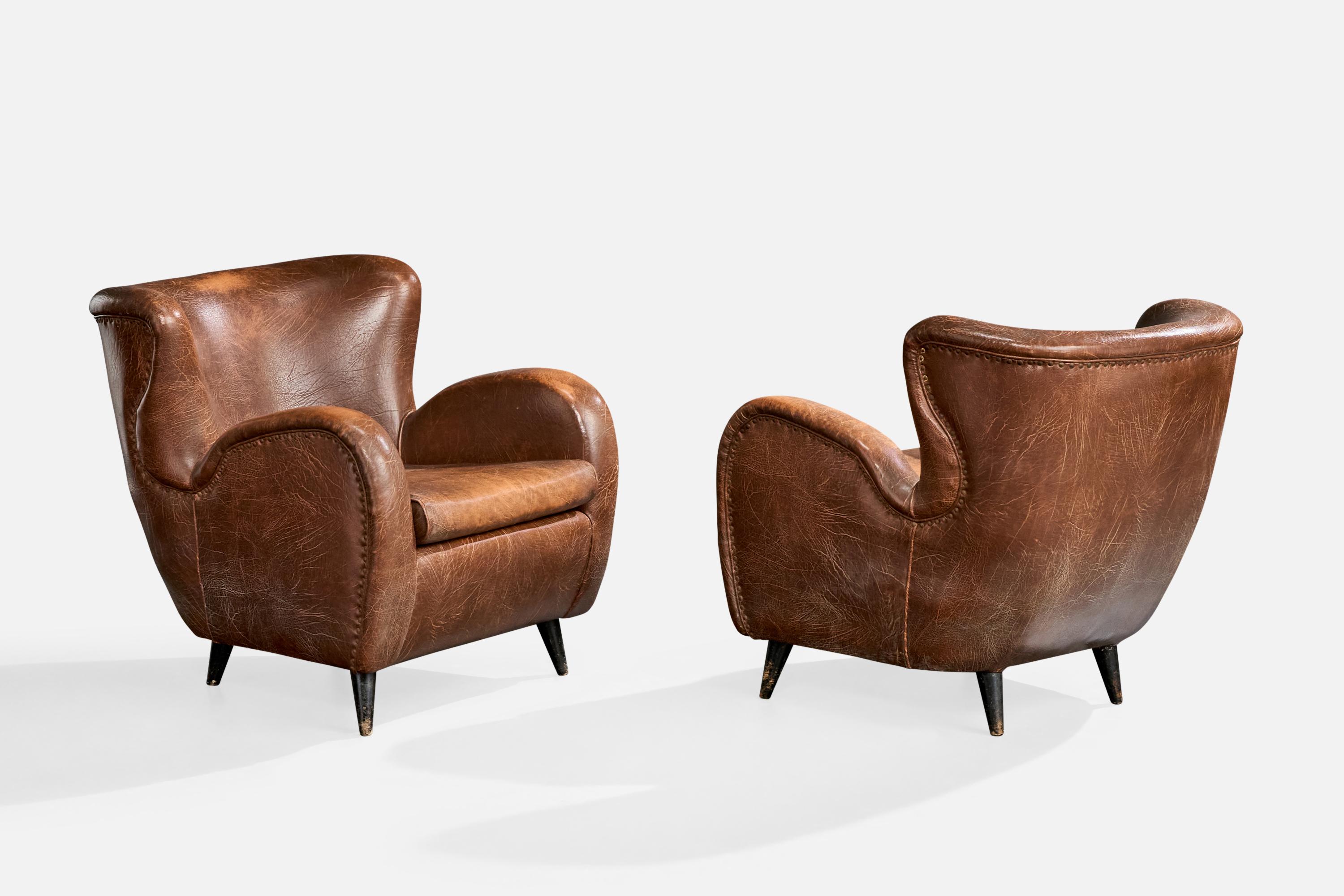 Carlo Hauner, Sillas de salón, Madera, Cuero, Brasil, Años 50 Moderno de mediados de siglo en venta