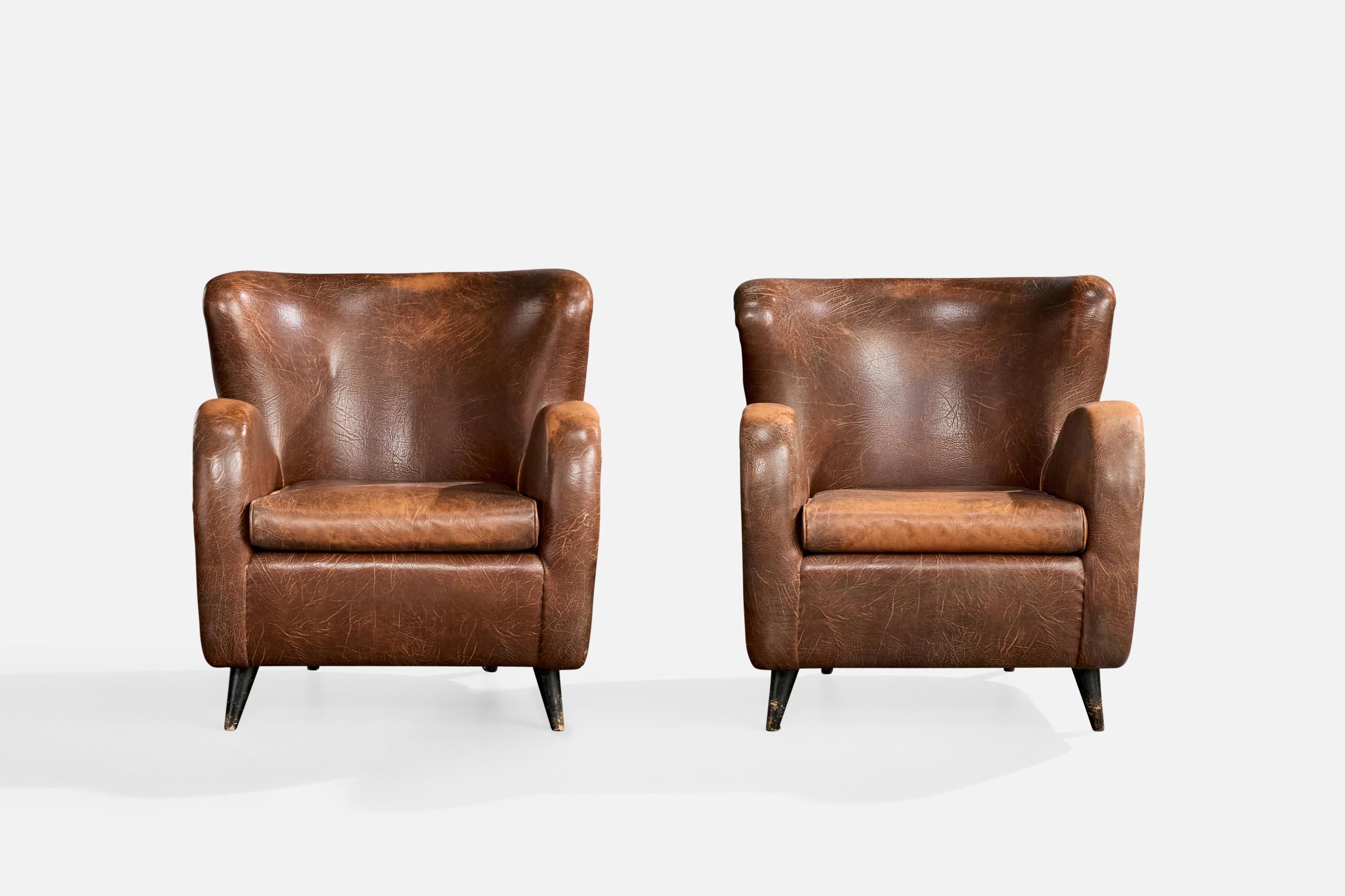 Carlo Hauner, Sillas de salón, Madera, Cuero, Brasil, Años 50 Brasileño en venta