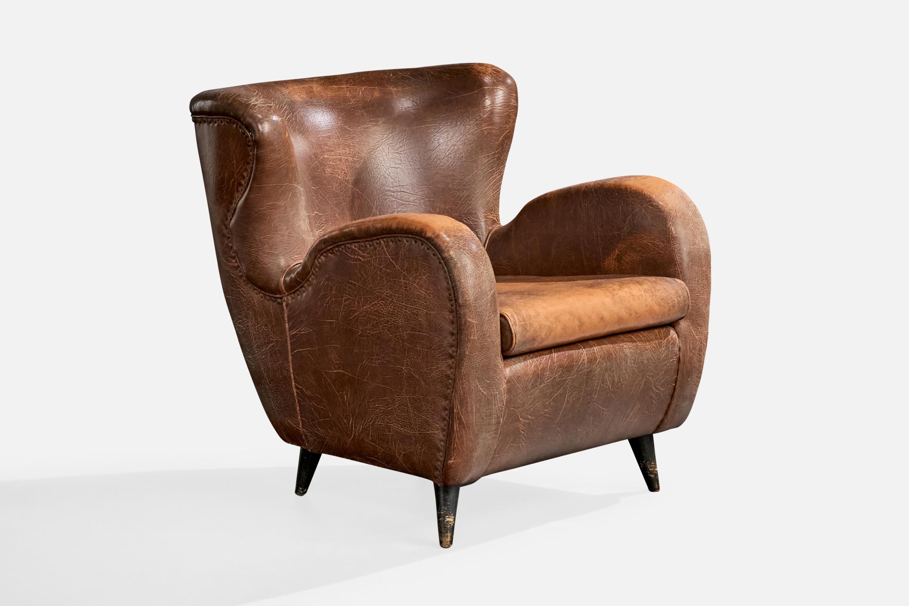 Carlo Hauner, Sillas de salón, Madera, Cuero, Brasil, Años 50 en Bueno estado para la venta en High Point, NC