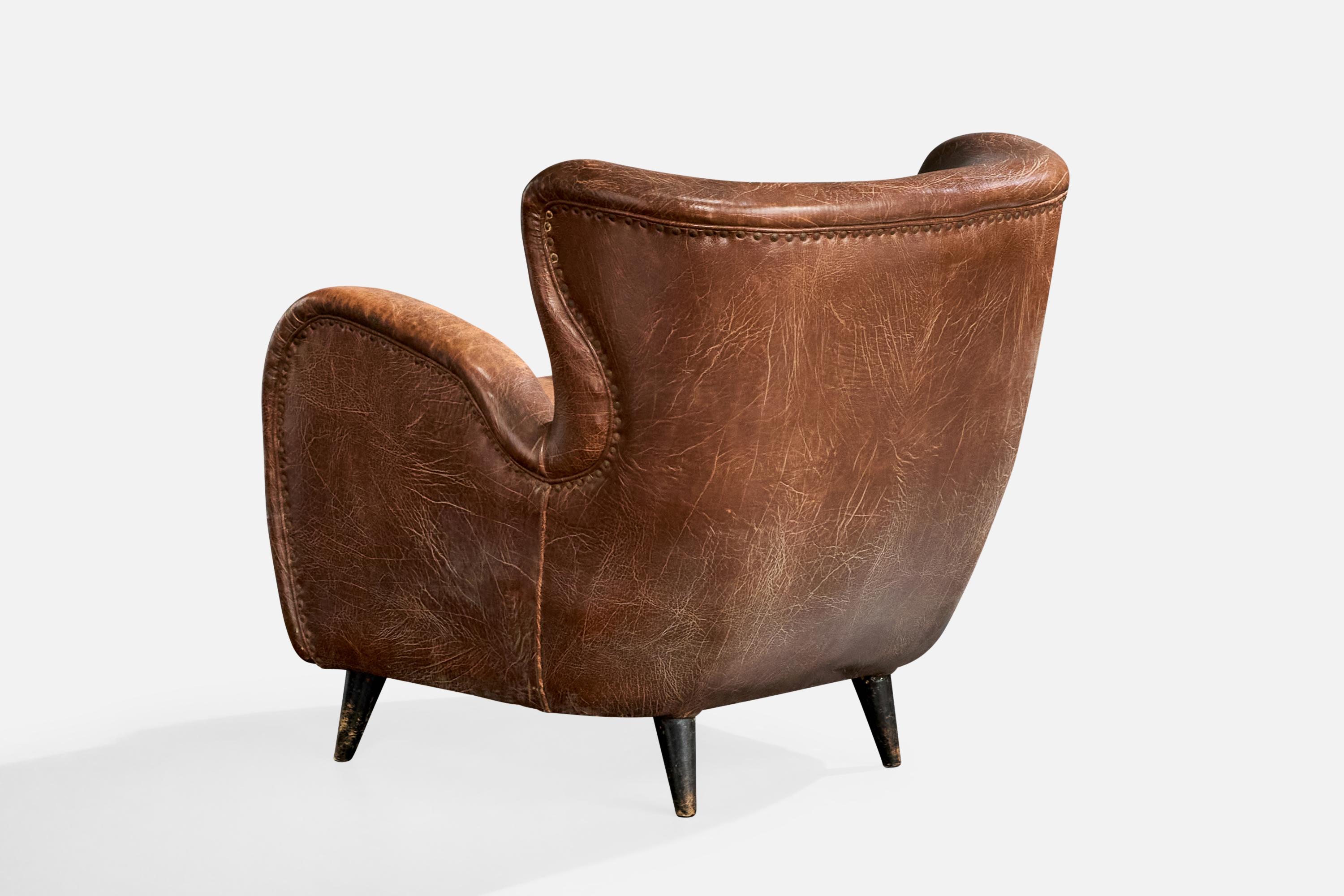 Carlo Hauner, Sillas de salón, Madera, Cuero, Brasil, Años 50 mediados del siglo XX en venta