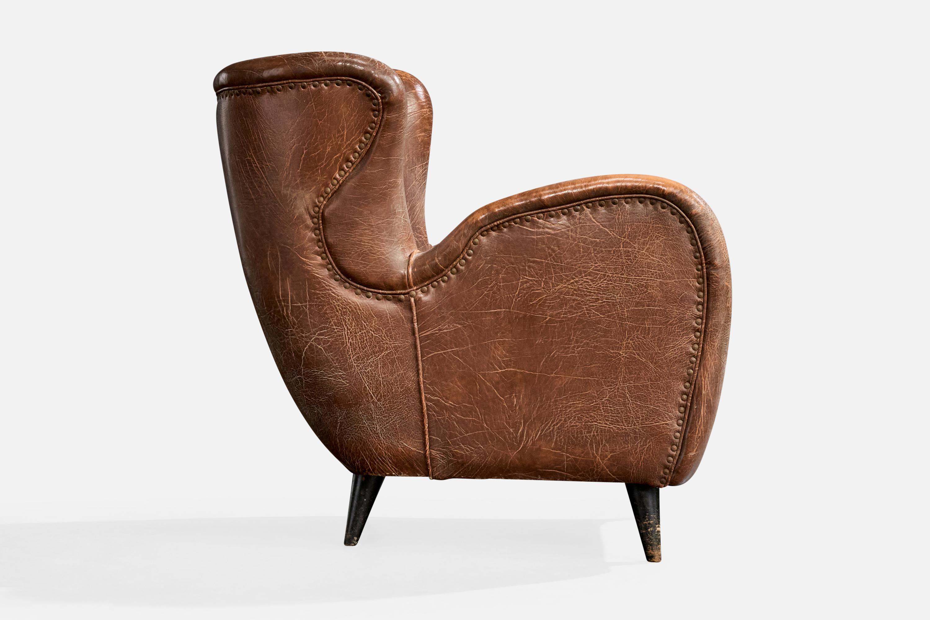 Carlo Hauner, Sillas de salón, Madera, Cuero, Brasil, Años 50 en venta 1