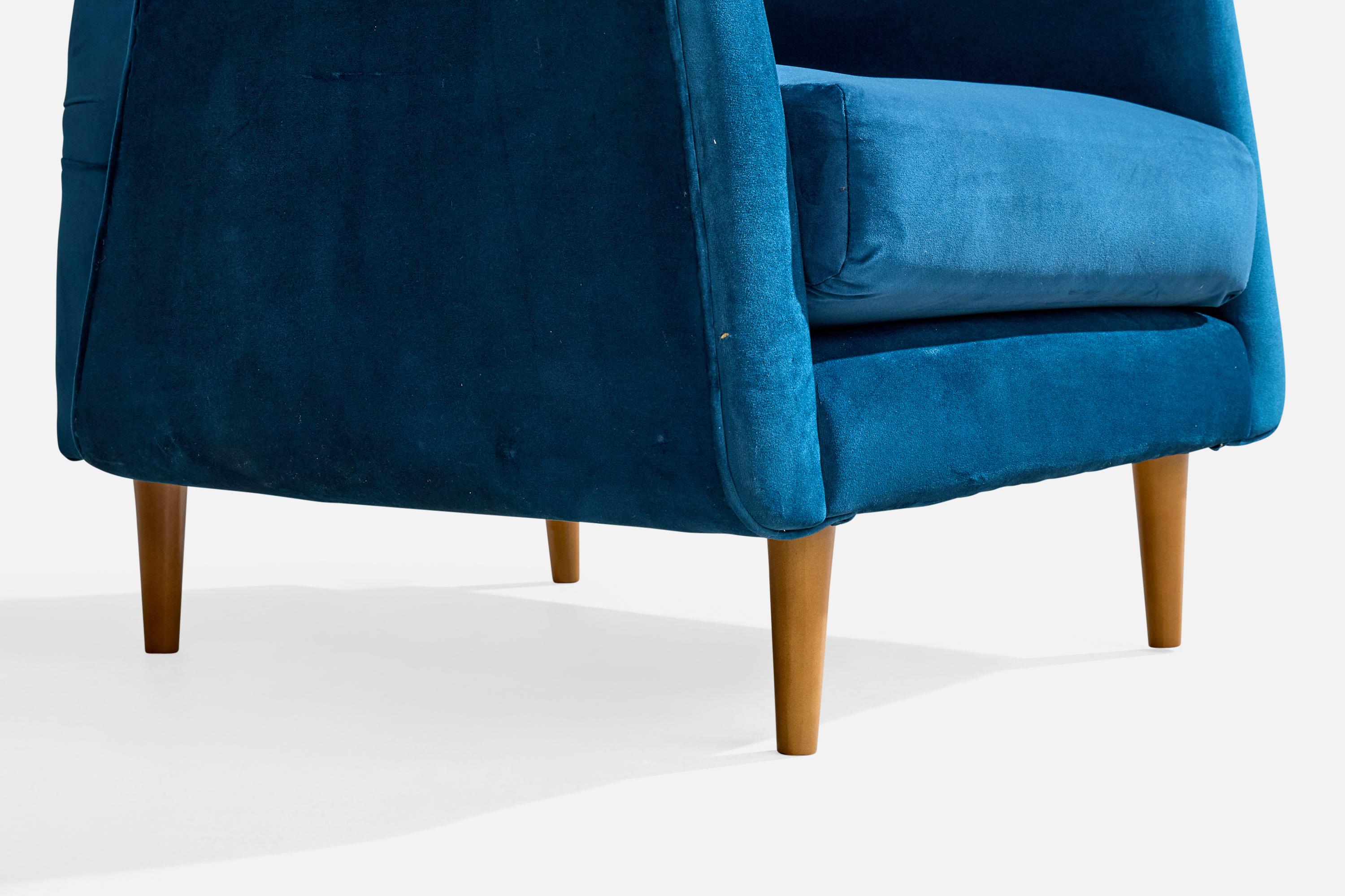 Carlo Hauner, Sillas de salón, Madera, Terciopelo, Brasil, Años 50 Brasileño en venta
