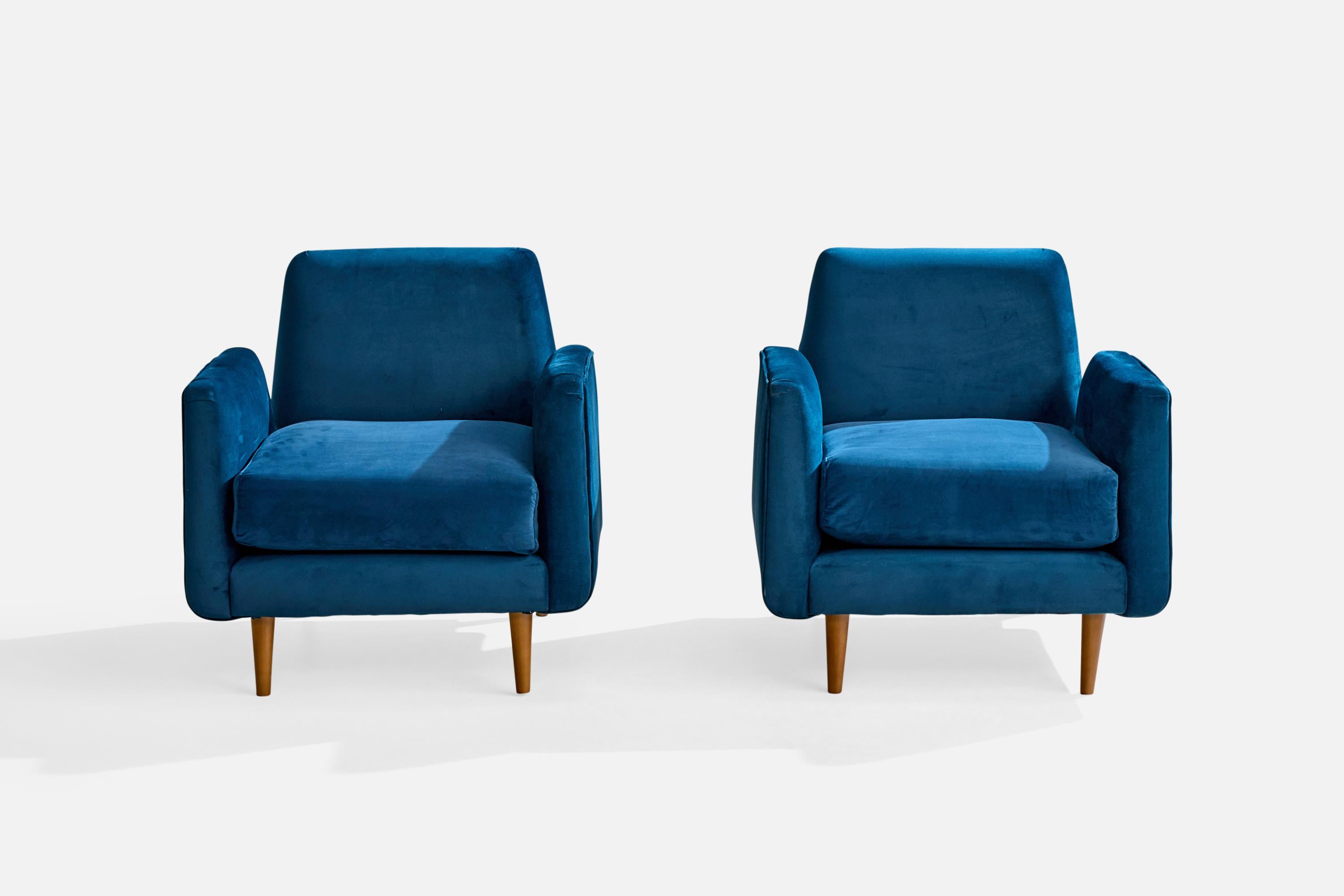 Carlo Hauner, Sillas de salón, Madera, Terciopelo, Brasil, Años 50 en venta 1