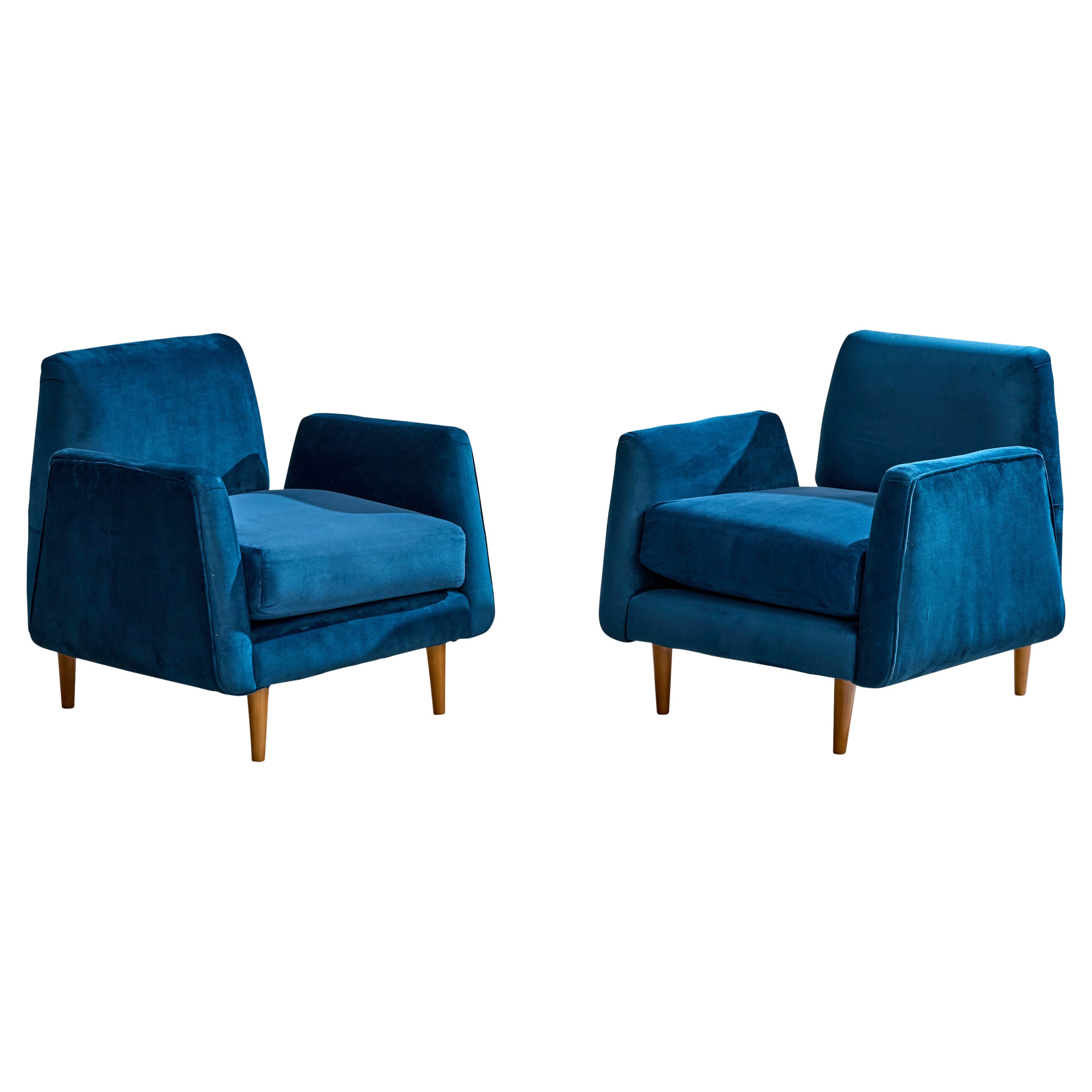 Carlo Hauner, Sillas de salón, Madera, Terciopelo, Brasil, Años 50 en venta