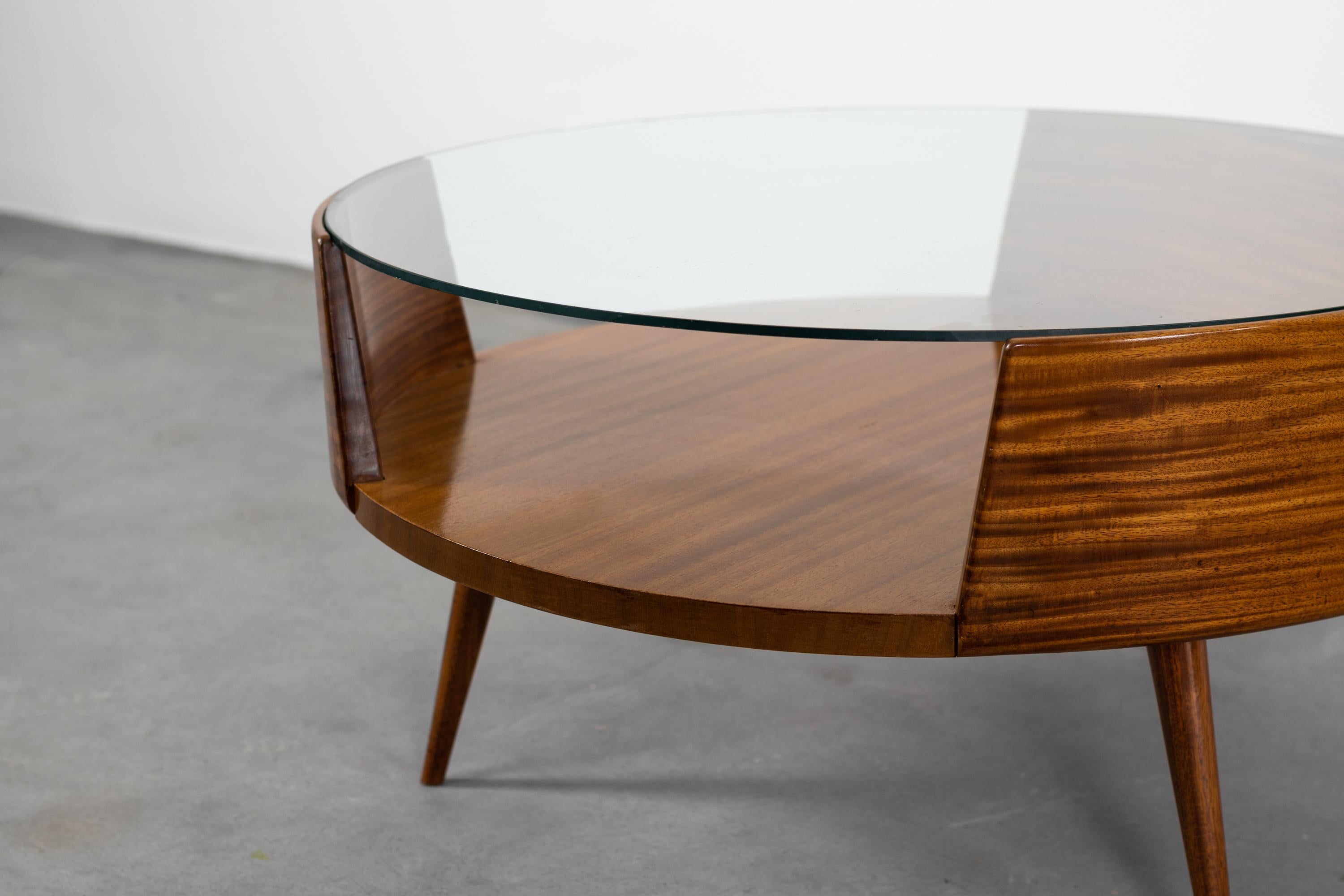 Mid-Century Modern Carlo Hauner & Martin Eisler Coffee Table in Mahogany and Ground Crystal, 1955