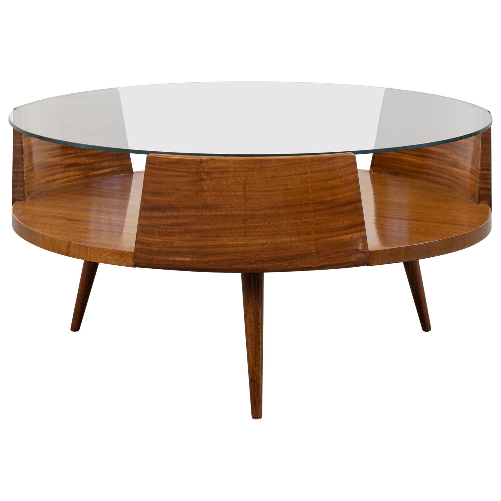 Carlo Hauner & Martin Eisler Coffee Table in Mahogany and Ground Crystal, 1955