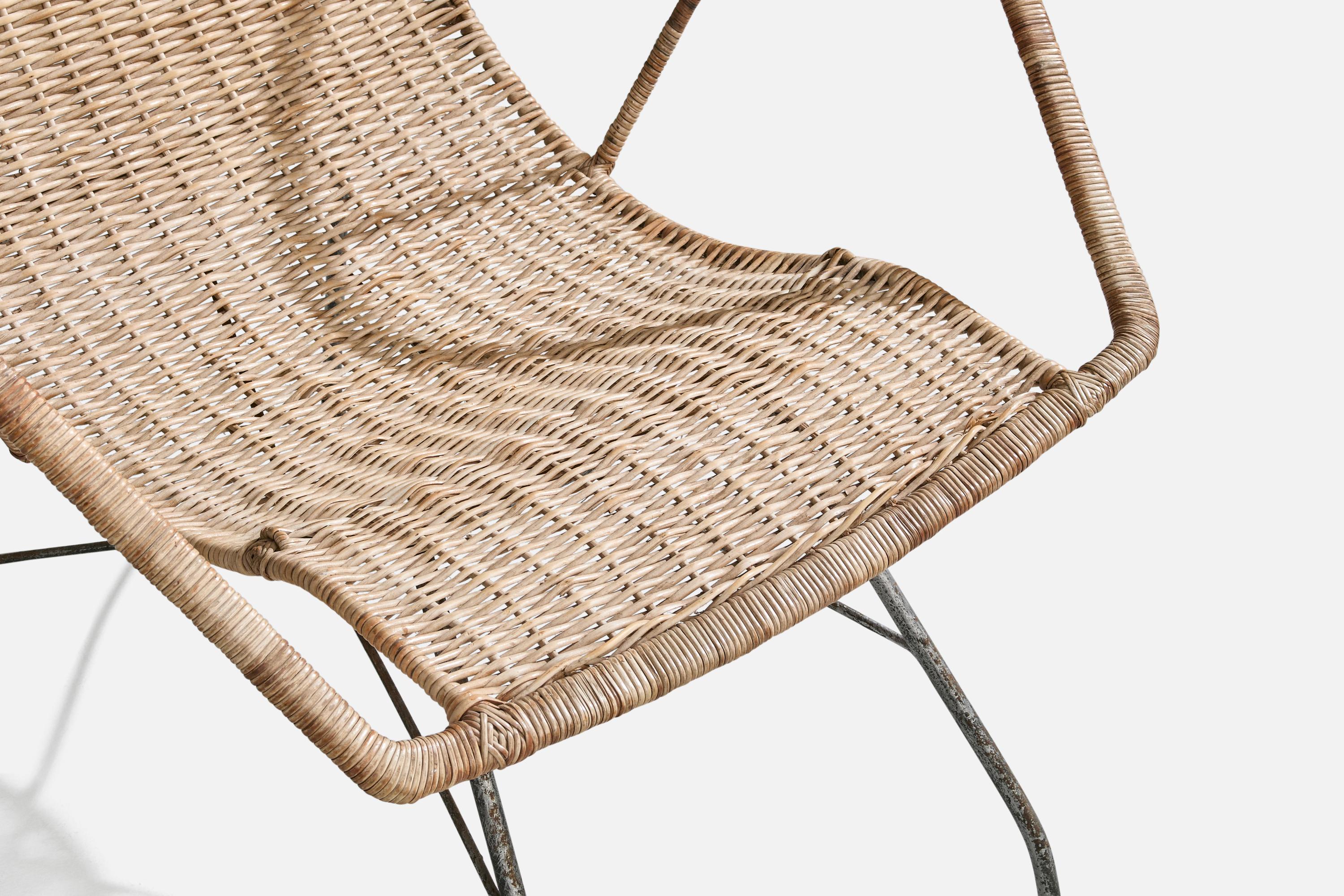 Carlo Hauner & Martin Eisler, Lounge Chair, Iron, Rattan, Brazil, 1950s For Sale 4