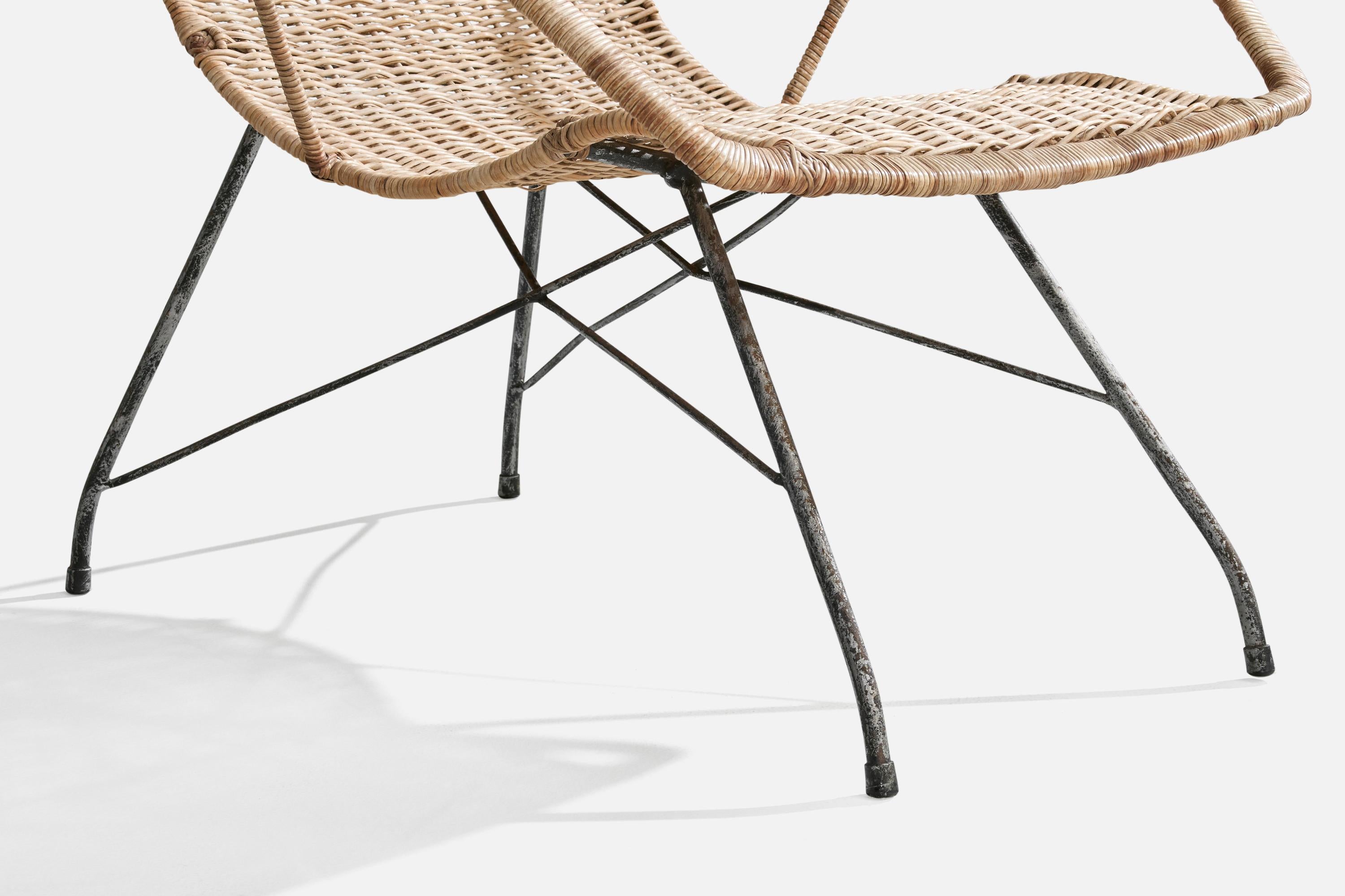 Carlo Hauner & Martin Eisler, Lounge Chair, Iron, Rattan, Brazil, 1950s For Sale 5