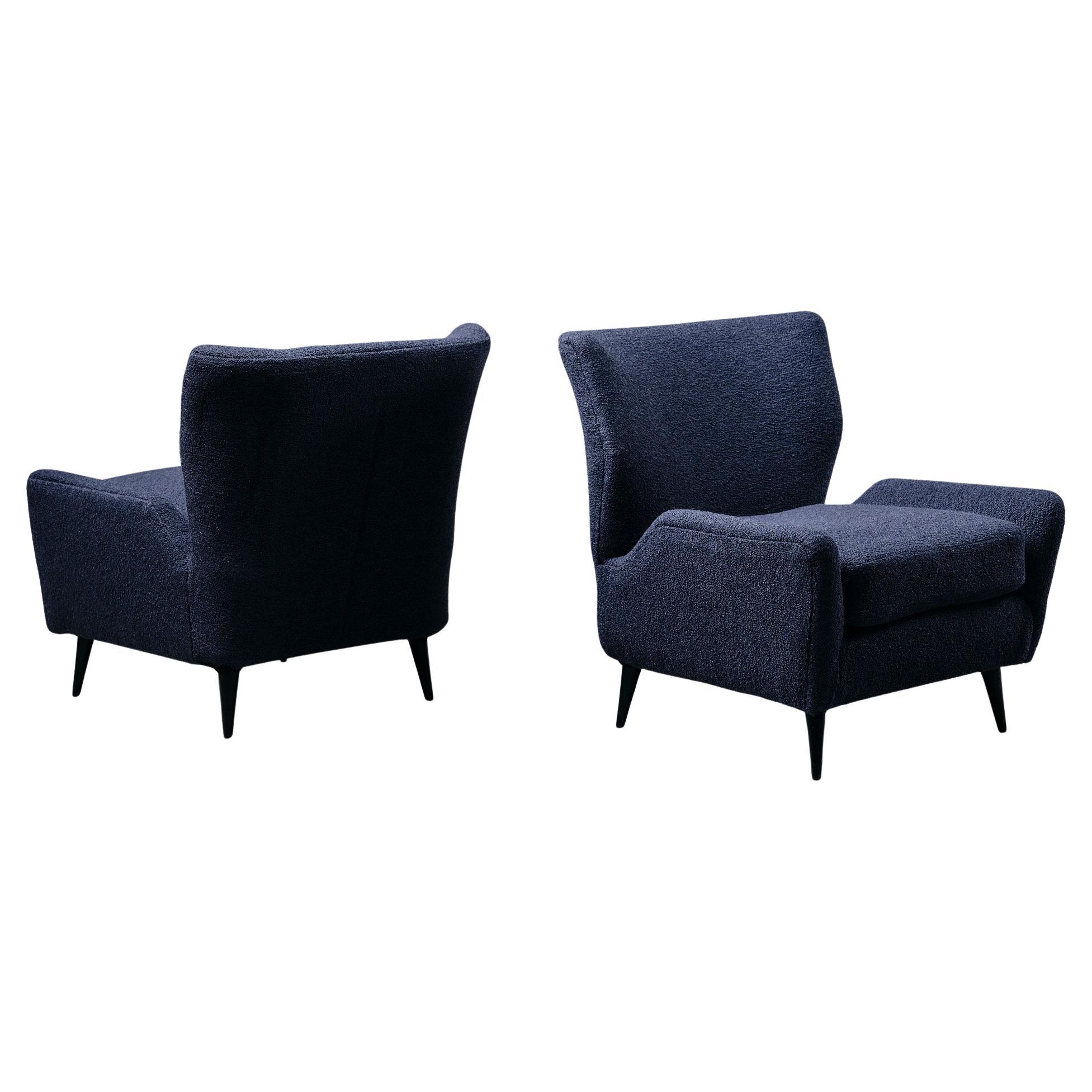 Carlo Hauner & Martin Eisler coppia di poltrone con schienale alto tappezzate di blu in vendita