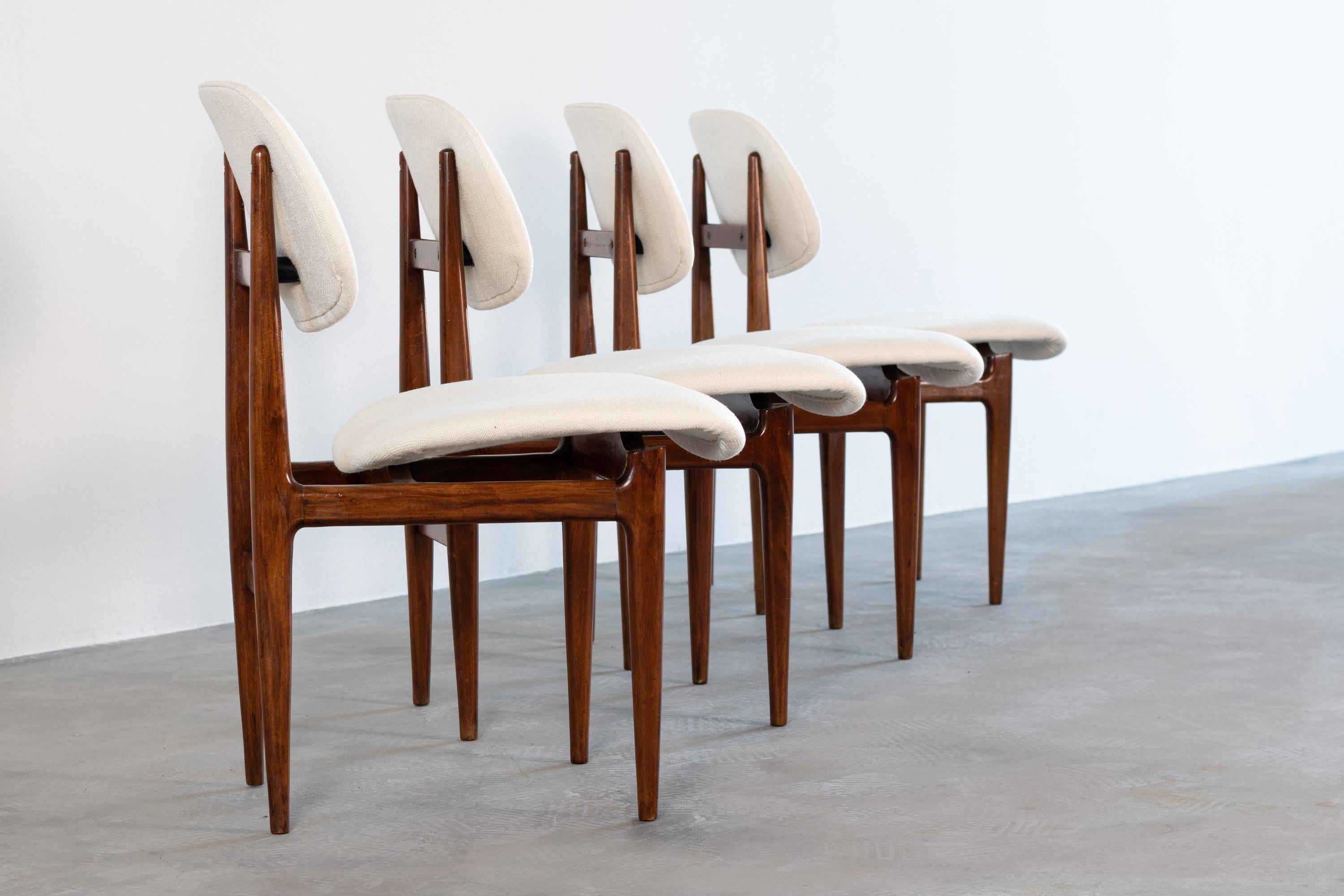 Modern Carlo Hauner & Martin Eisler Set of Four White Fabric Chairs for Forma