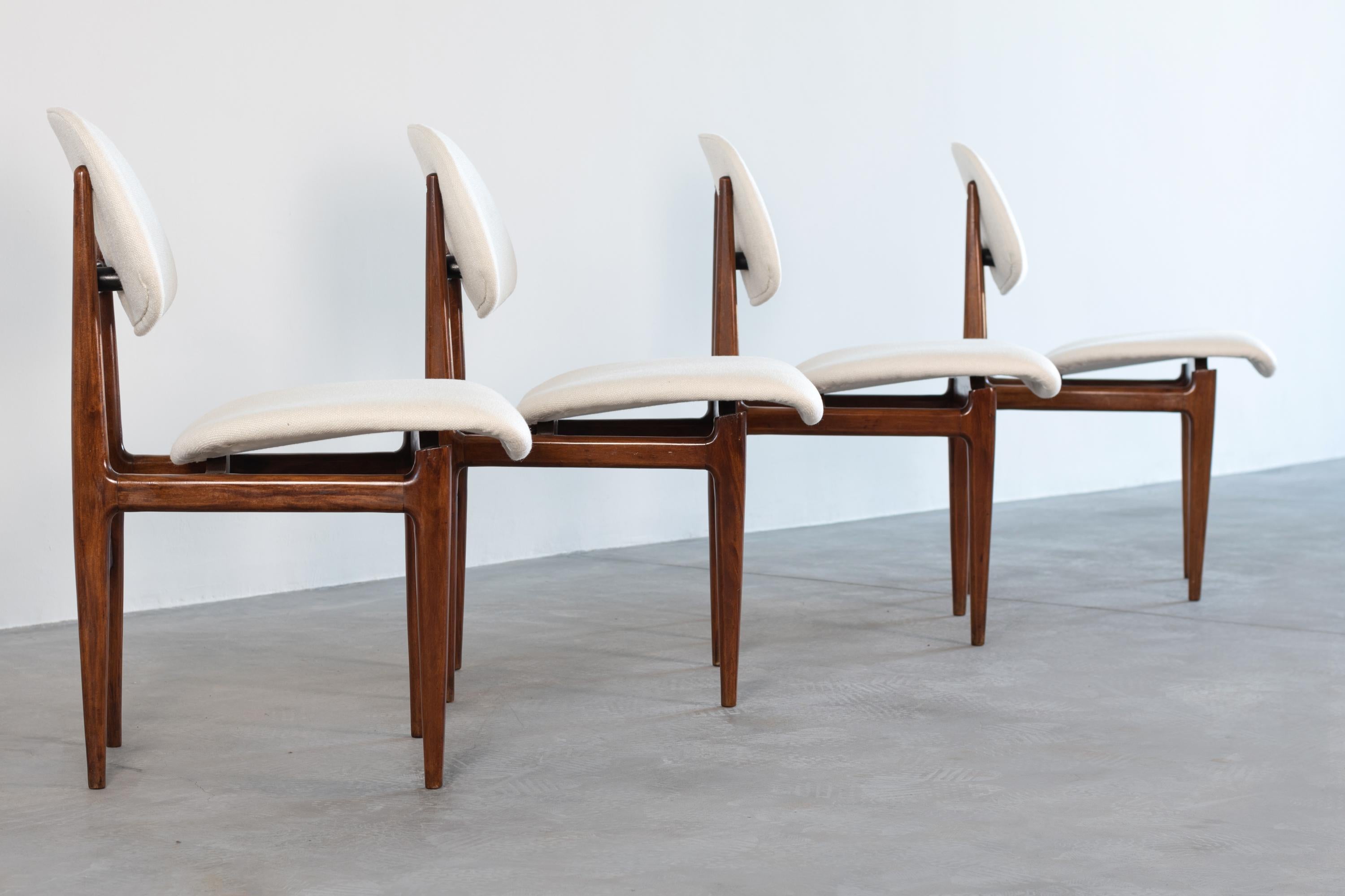 Italian Carlo Hauner & Martin Eisler Set of Four White Fabric Chairs for Forma
