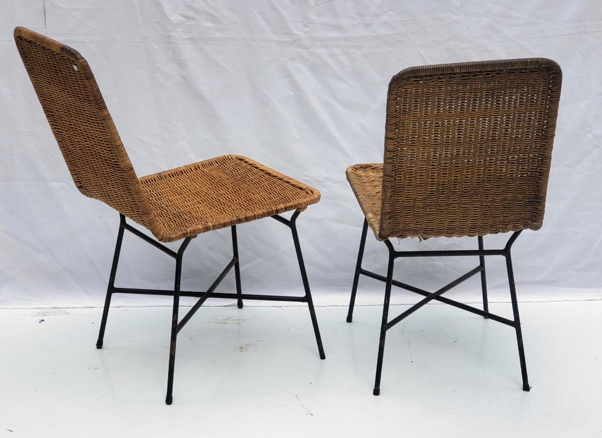 Mid-Century Modern Carlo Hauner, Pair of Armchairs with Iron Structure and Cane For Sale