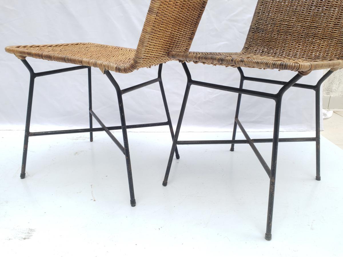 20th Century Carlo Hauner, Pair of Armchairs with Iron Structure and Cane For Sale