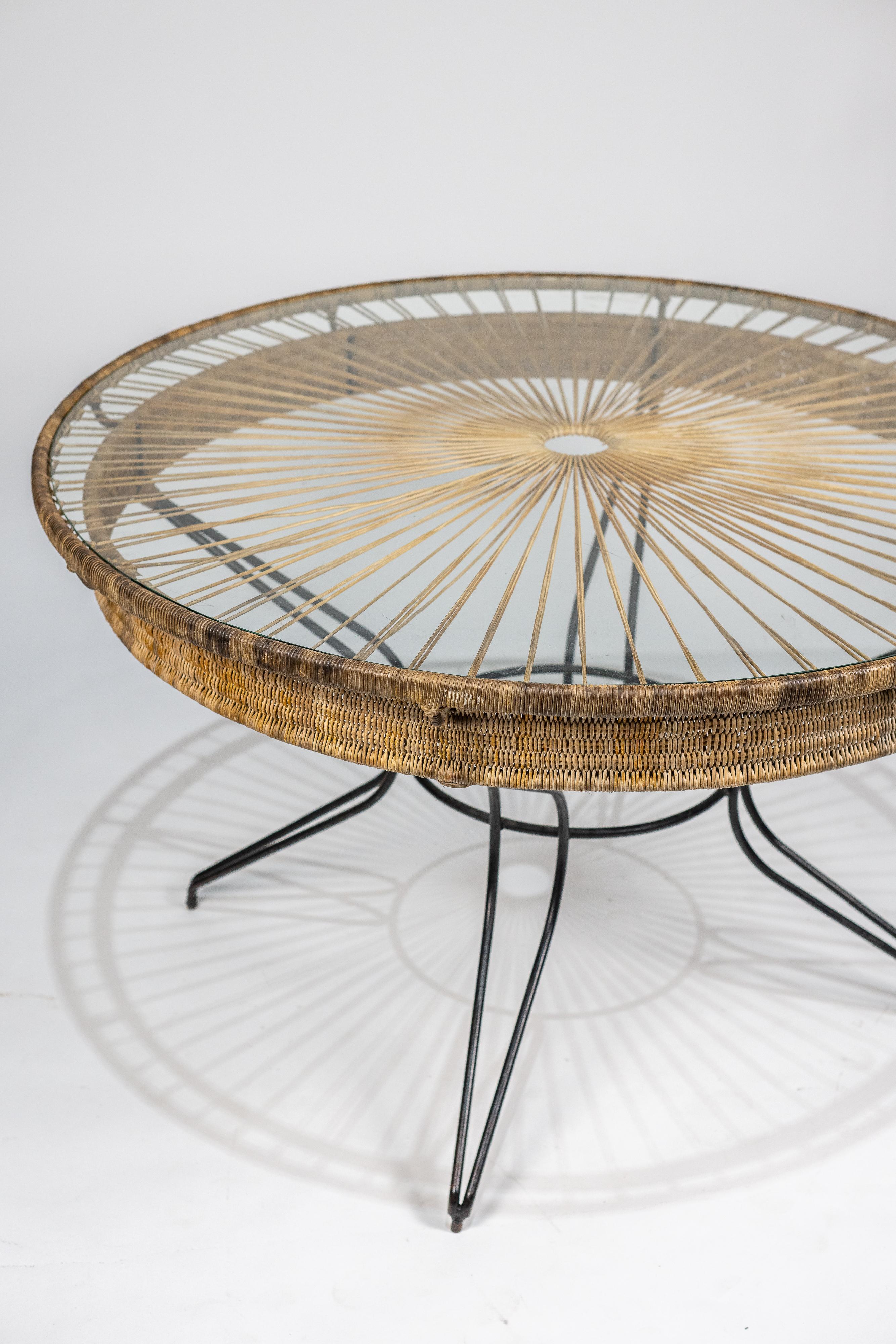 Brazilian Carlo Hauner. Round dining table with glass, c. 1950 For Sale