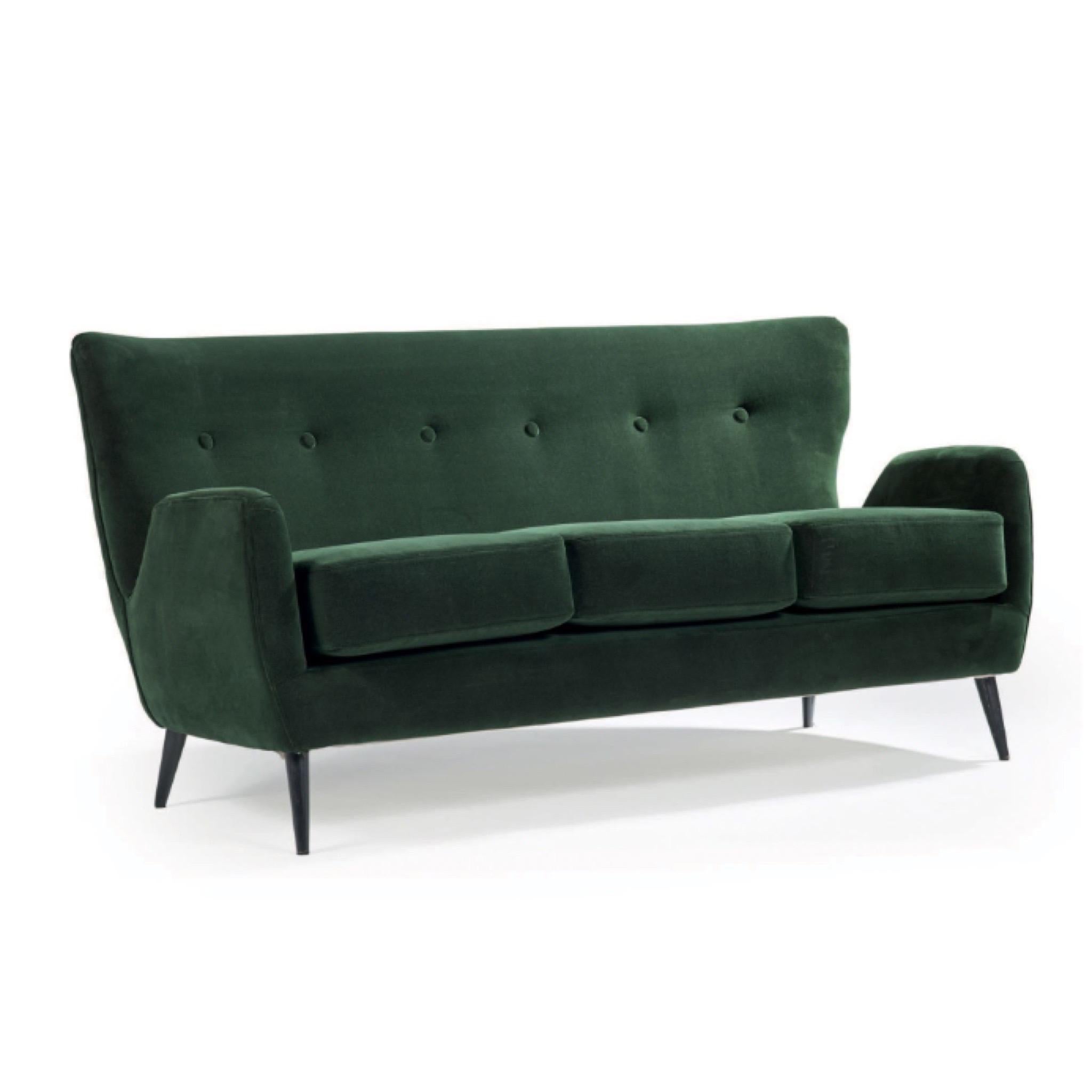 Carlo Hauner, Sofa, 1950s, Wood and Green Cotton Velvet For Sale at 1stDibs