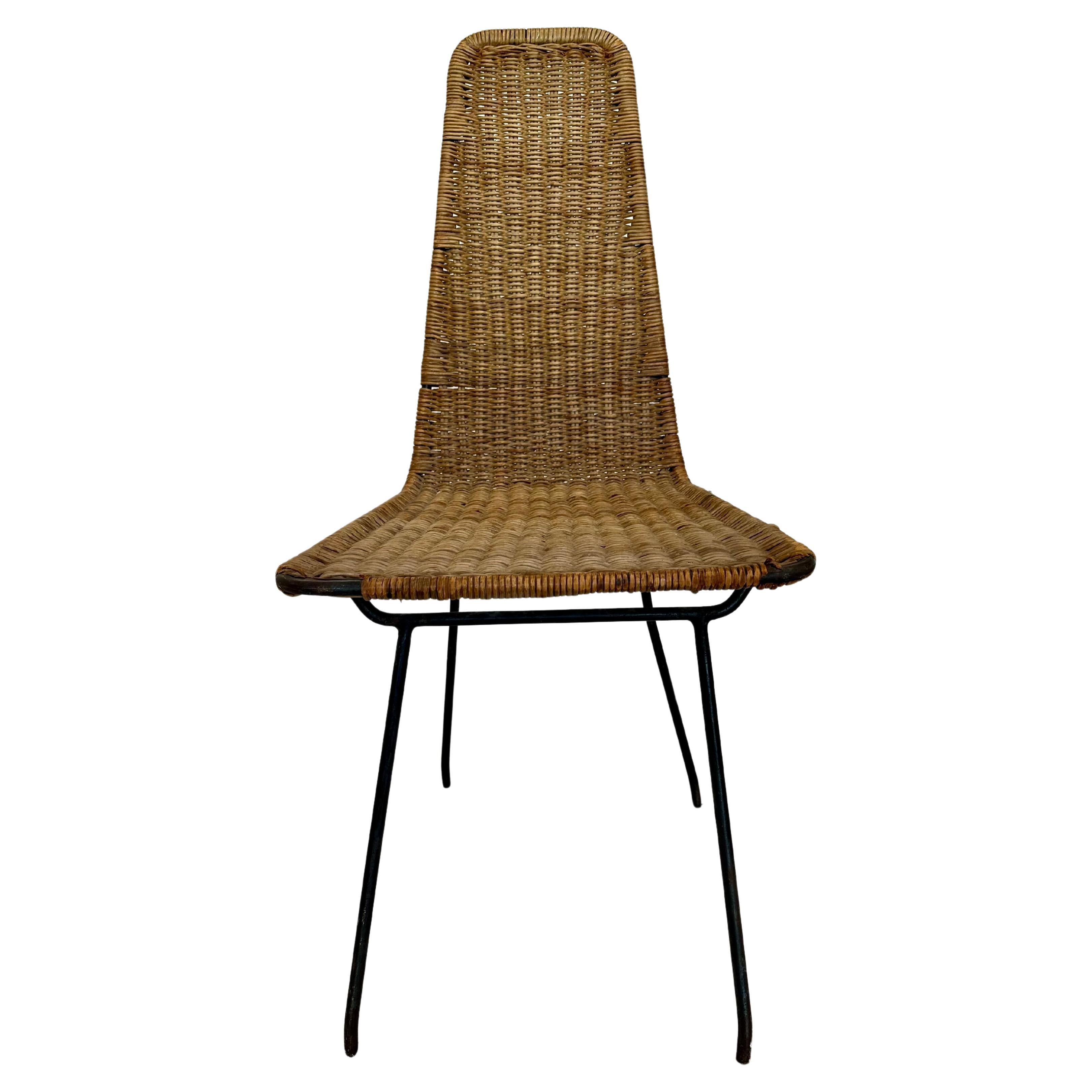 Mid-Century Modern Carlo Hauner. Suite of 4 Rattan chairs, c. 1950. Metal and rattan For Sale