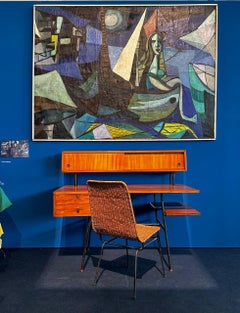 Carlo Hauner's Mid-Century Modern Personal Use Desk in Caviúna Wood and Iron