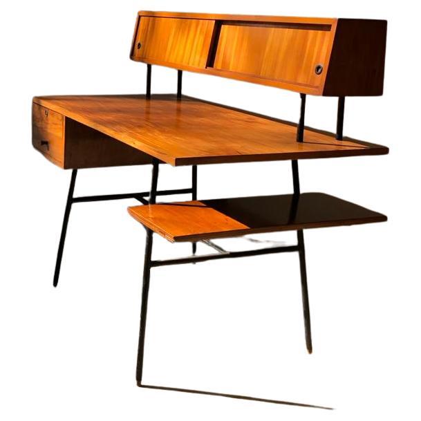 Carlo Hauner's Mid-Century Modern Personal Use Desk in Caviúna Wood and Iron For Sale
