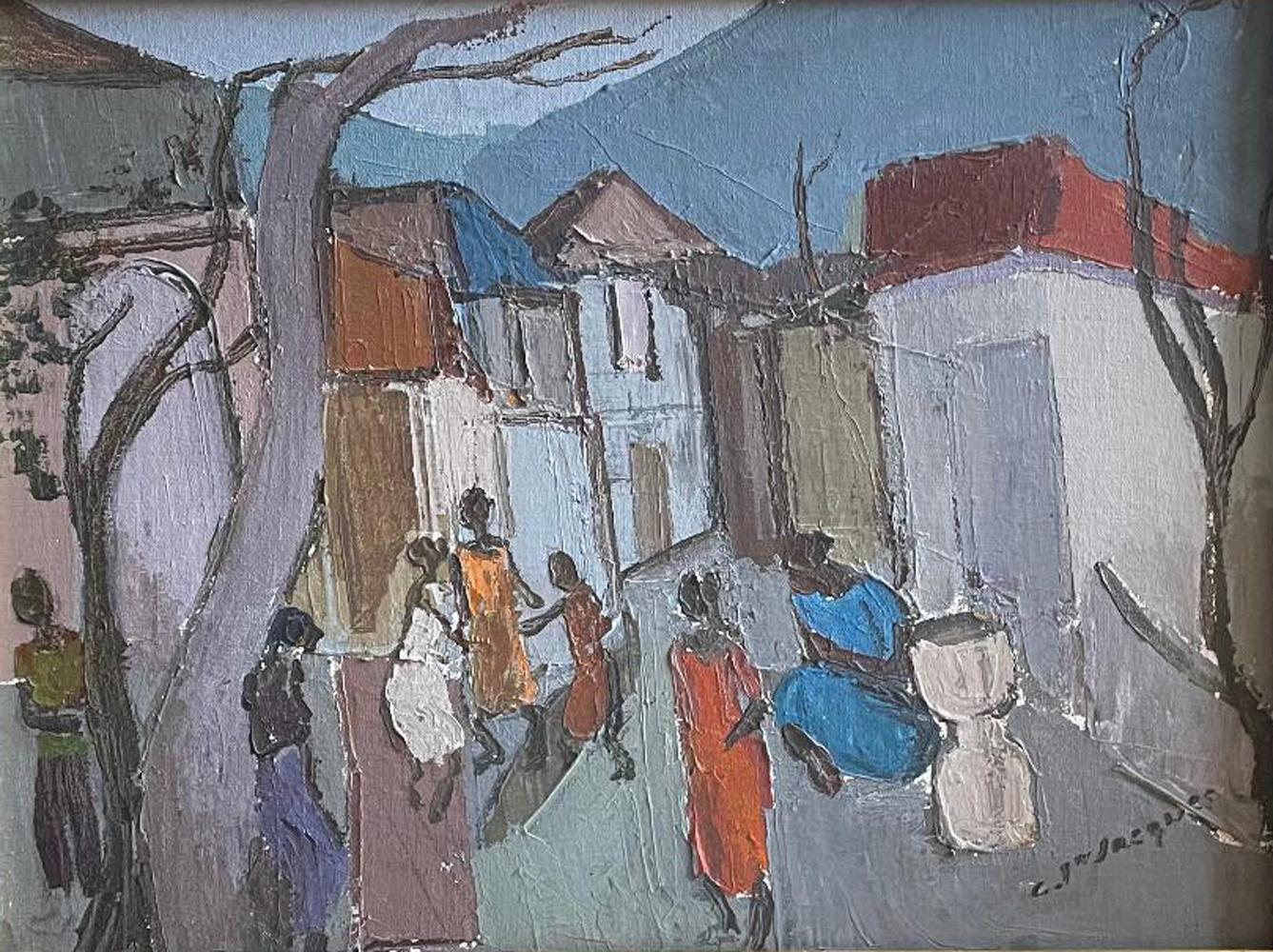 Carlo Jn-Jacques Landscape Painting - Village Scene - Original Contemporary Haitian Painting on Canvas