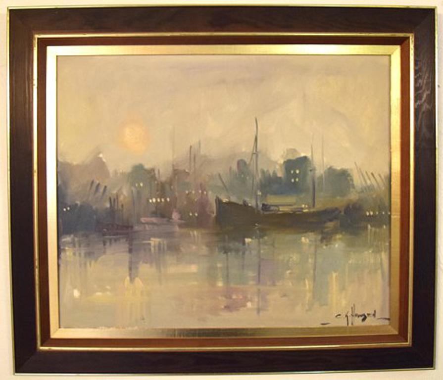Carlo Knud Hansen. Denmark. Oil on canvas. Harbor scene.
Signed: C.K. Hansen.
Measures: 61 cm x 50 cm. The frame measures: 10 cm.
In very good condition.