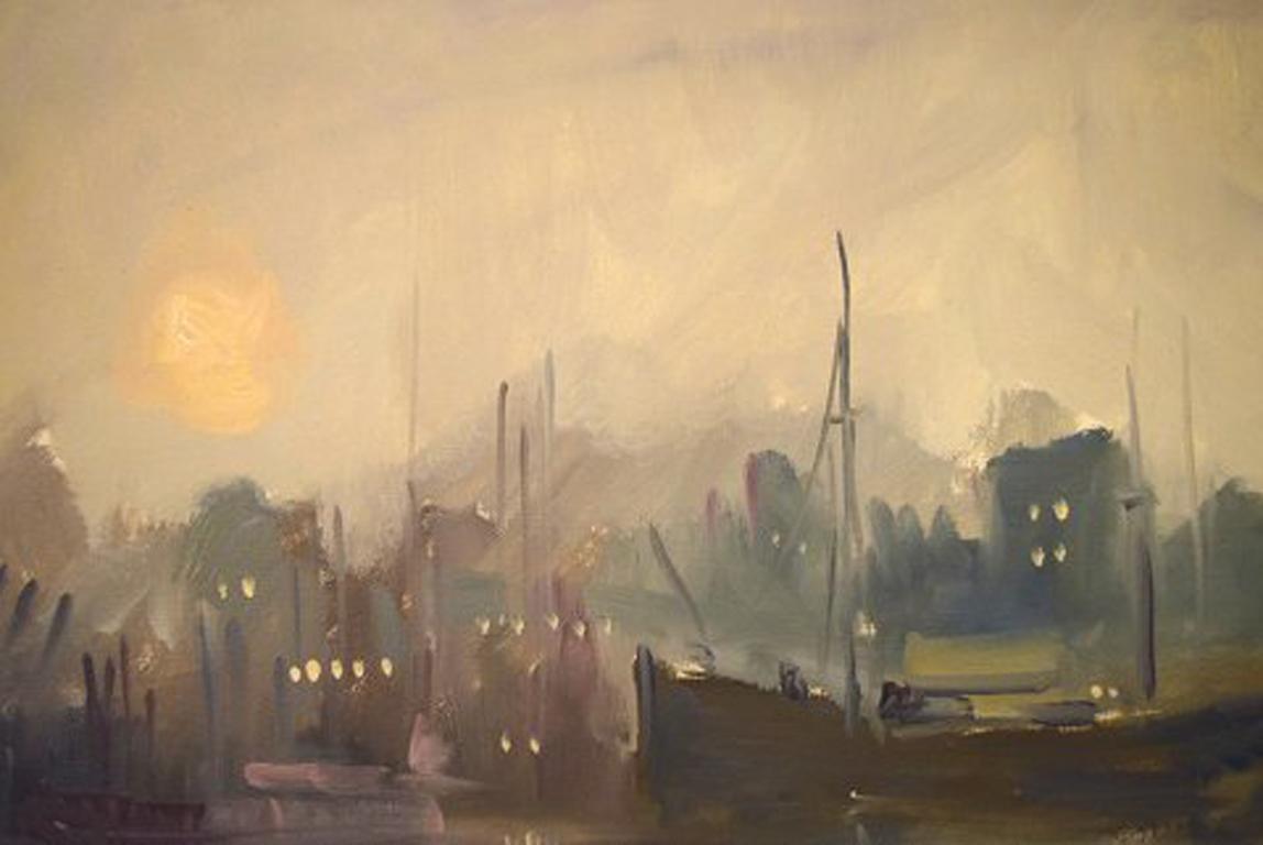 Danish Carlo Knud Hansen, Denmark, Oil on Canvas, Harbor Scene