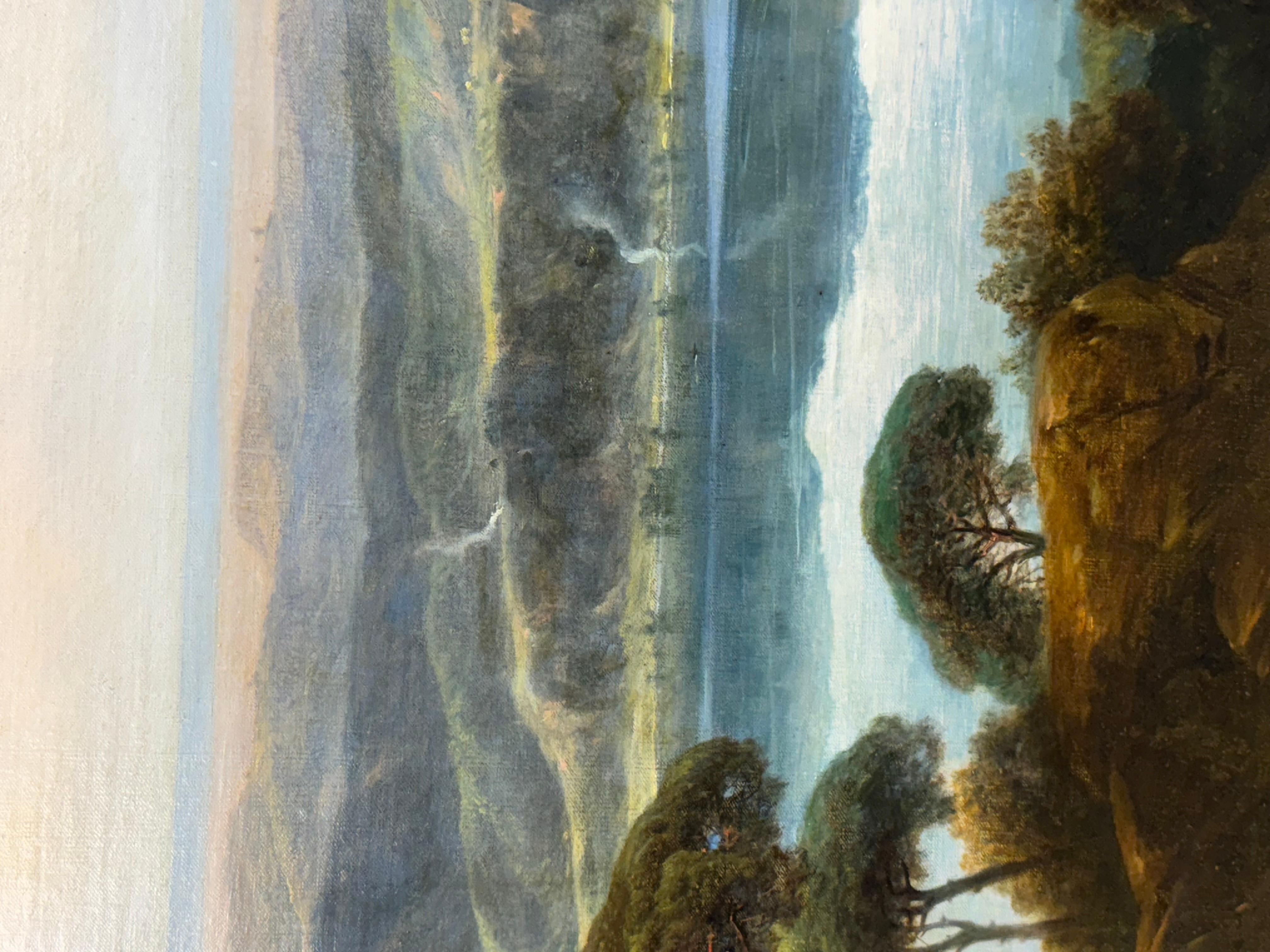 Una vista del lago di Nemi, Italia - Landscape Painting Beige di Carlo Labruzzi