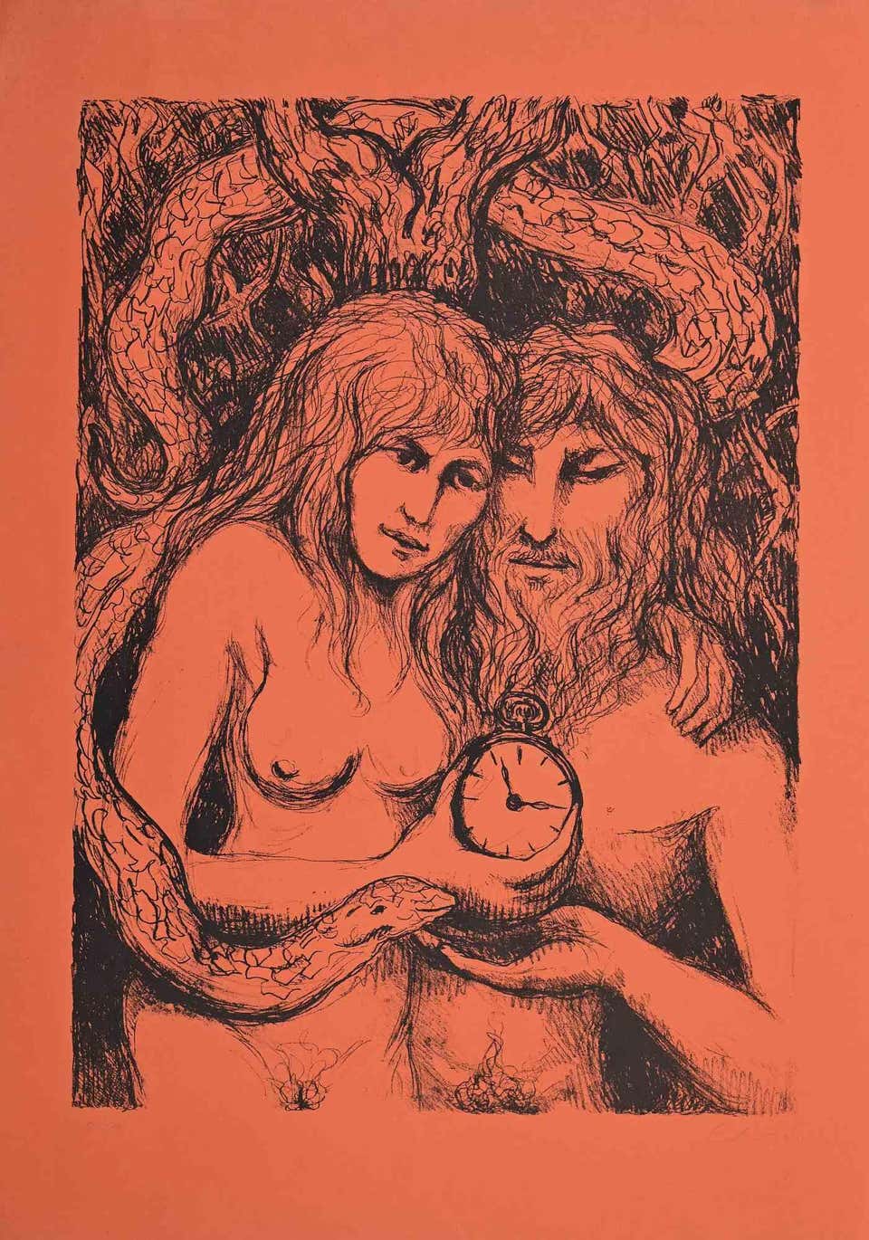 Adam and Eve - Lithograph by Carlo Levi - Mid 20th Century