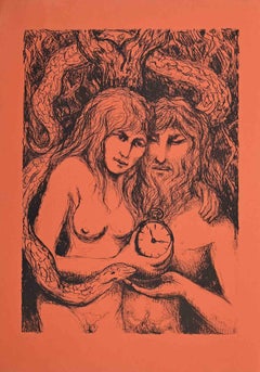 Adam und Eva  Lithographie von Carlo Levi – Mitte des 20. Jahrhunderts