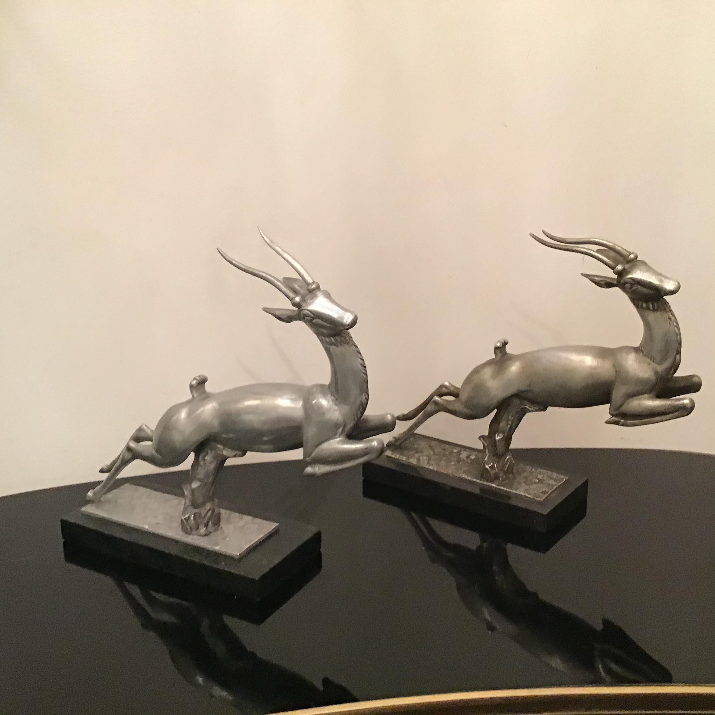 Carlo Lorenzetti Bookends Marbre Pewter Silver Metal, 1930, Italy For Sale 3