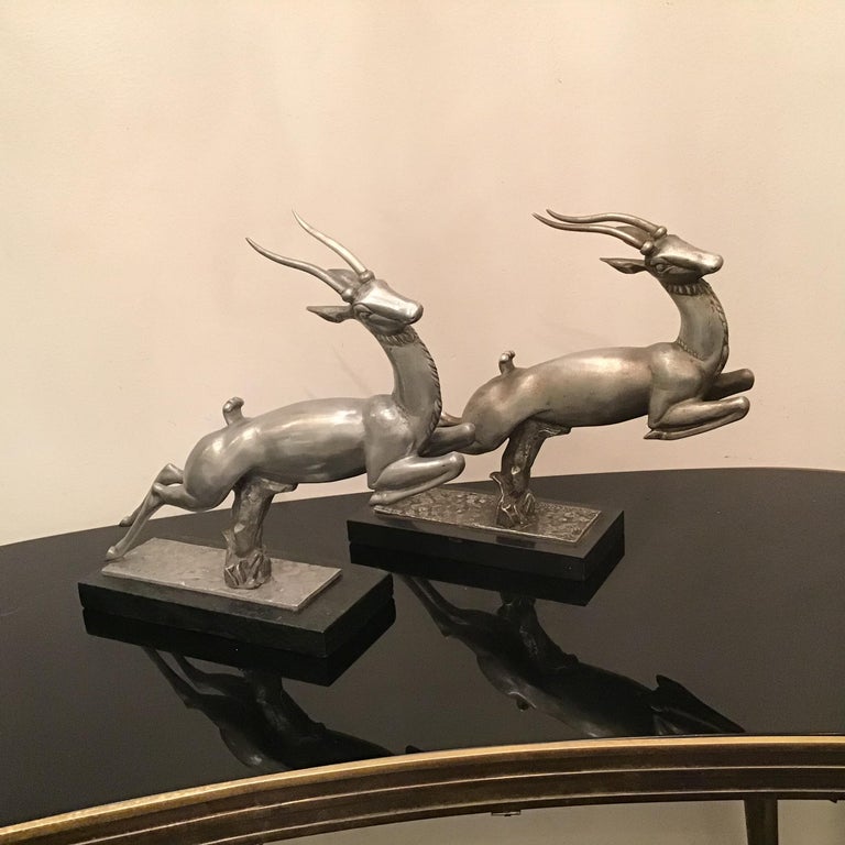 Carlo Lorenzetti Bookends Marbre Pewter Silver Metal, 1930, Italy For Sale 4