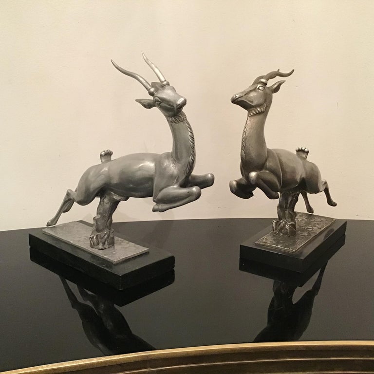 Carlo Lorenzetti Bookends Marbre Pewter Silver Metal, 1930, Italy For Sale 5