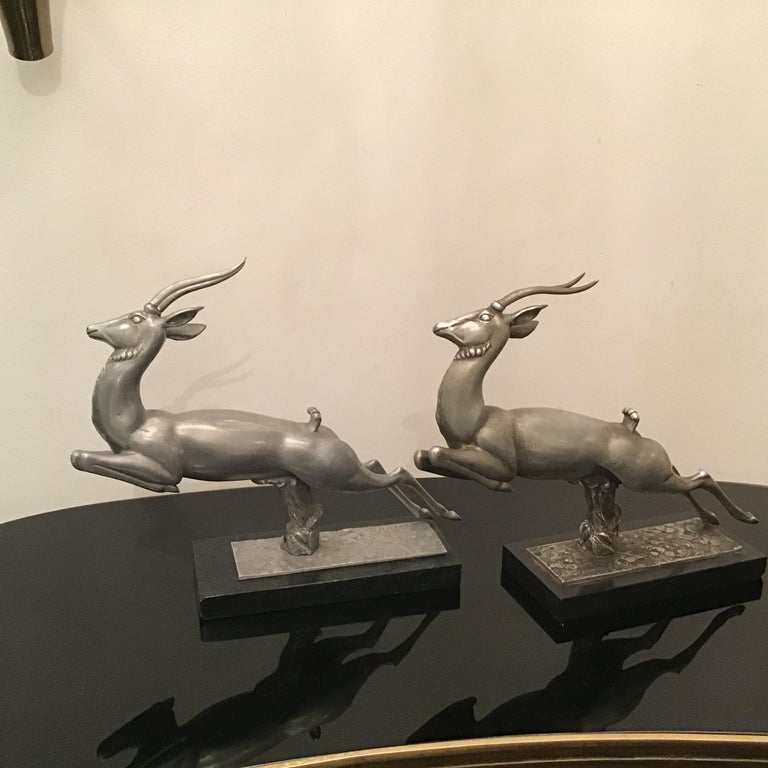 Carlo Lorenzetti Bookends Marbre Pewter Silver Metal, 1930, Italy For Sale 8