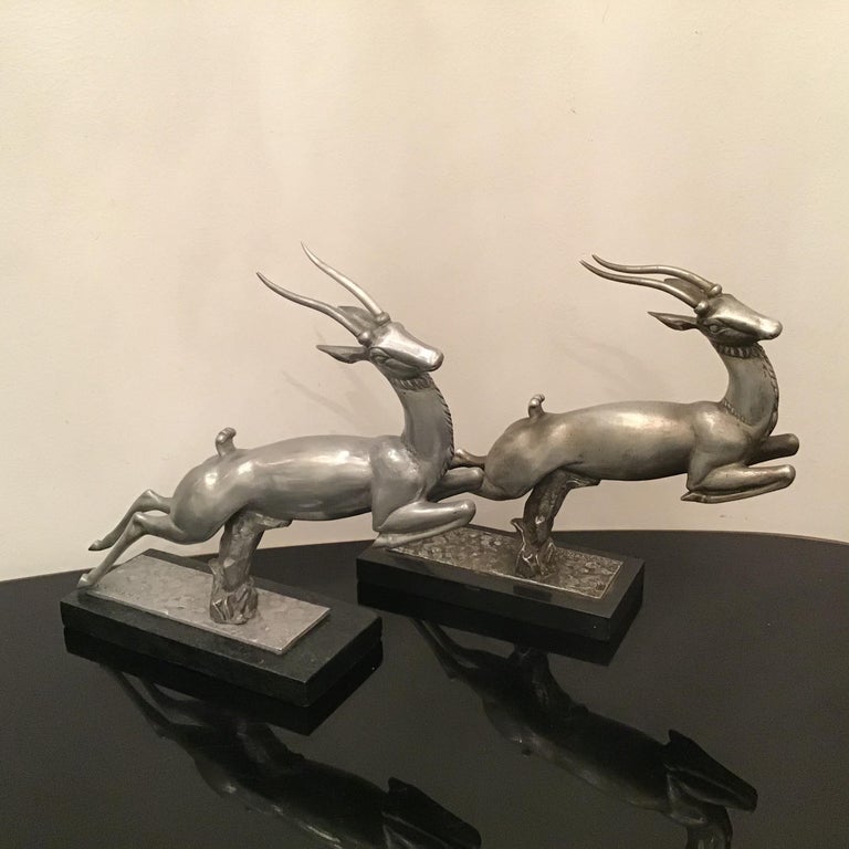 Carlo Lorenzetti Bookends Marbre Pewter Silver Metal, 1930, Italy For Sale 12