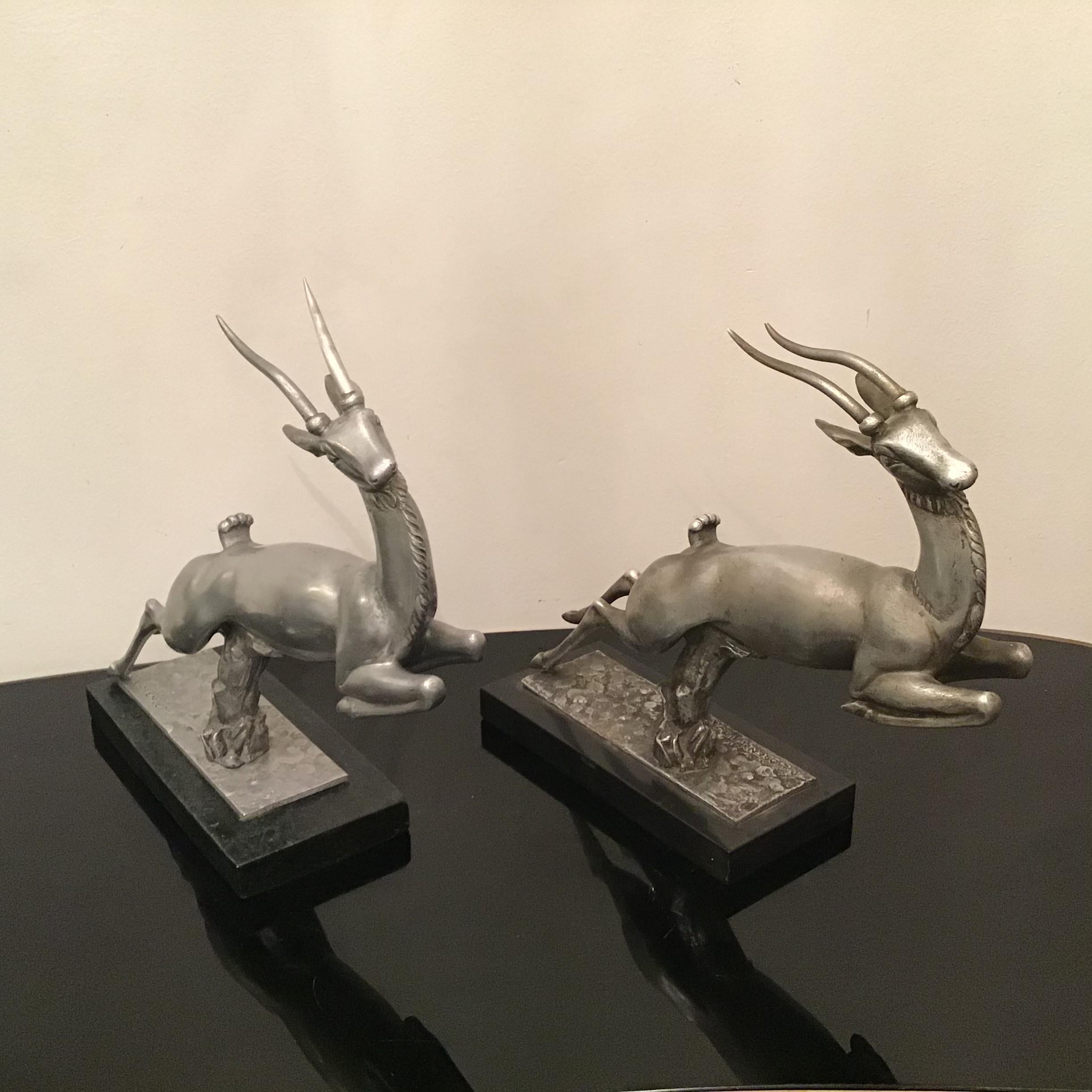 Carlo Lorenzetti Bookends Marbre Pewter Silver Metal, 1930, Italy For Sale 13